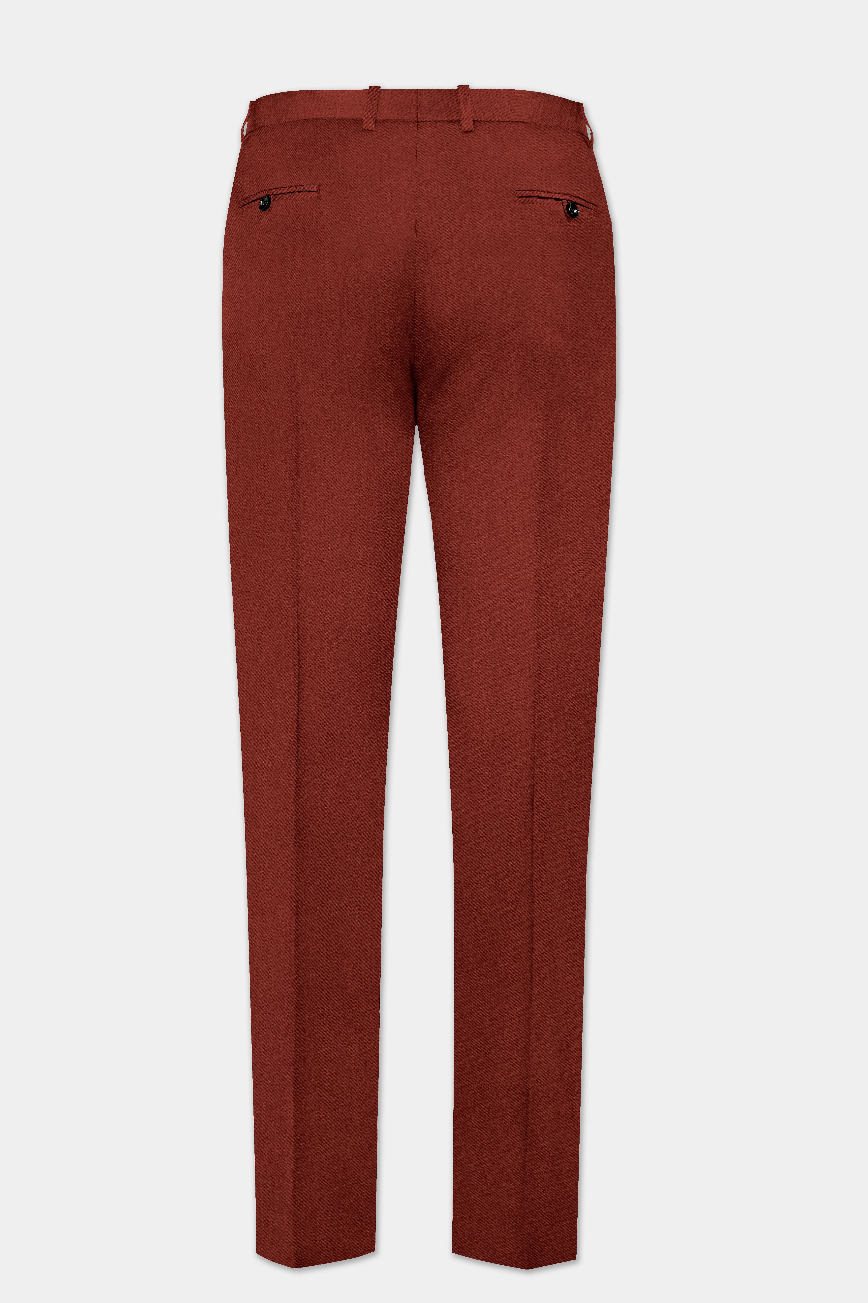 Inferno Rust-Brick Red Solid Wool Rich Peak Lapel Tuxedo Slight Stretch Suit
