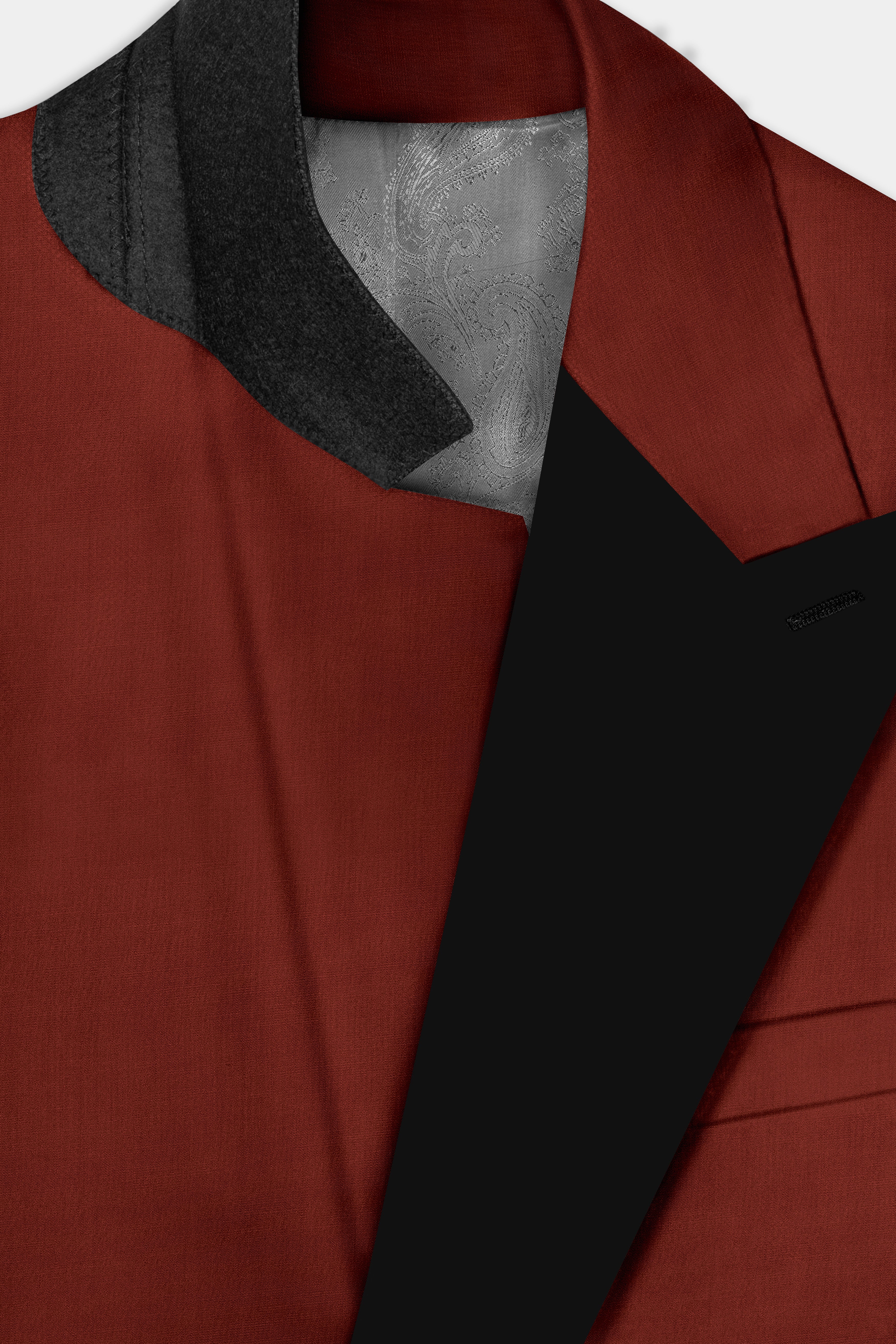 Inferno Rust-Brick Red Solid Wool Rich Peak Lapel Tuxedo Slight Stretch Suit