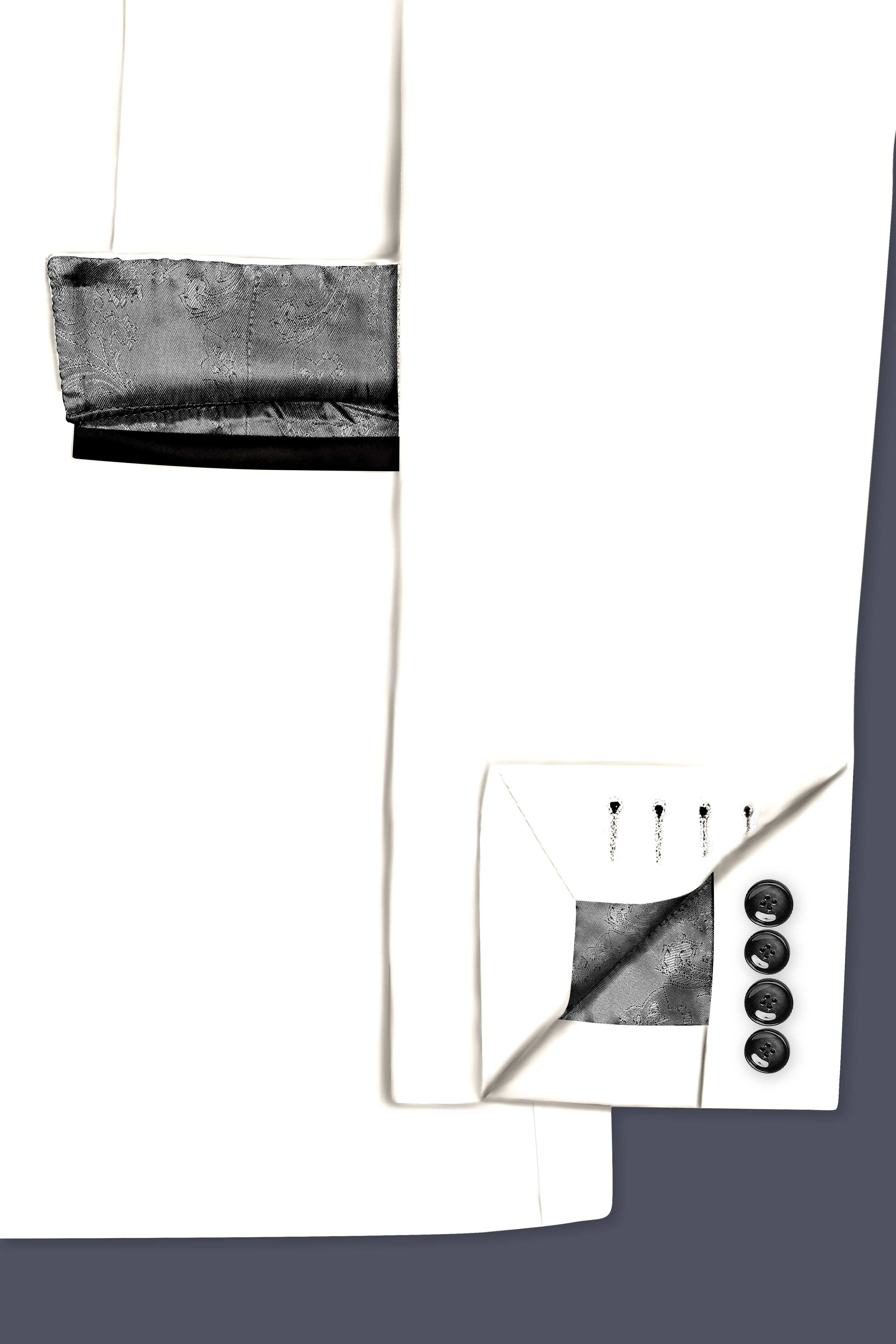 Off White Solid Wool Rich Peak Lapel Tuxedo Slight Stretch Suit