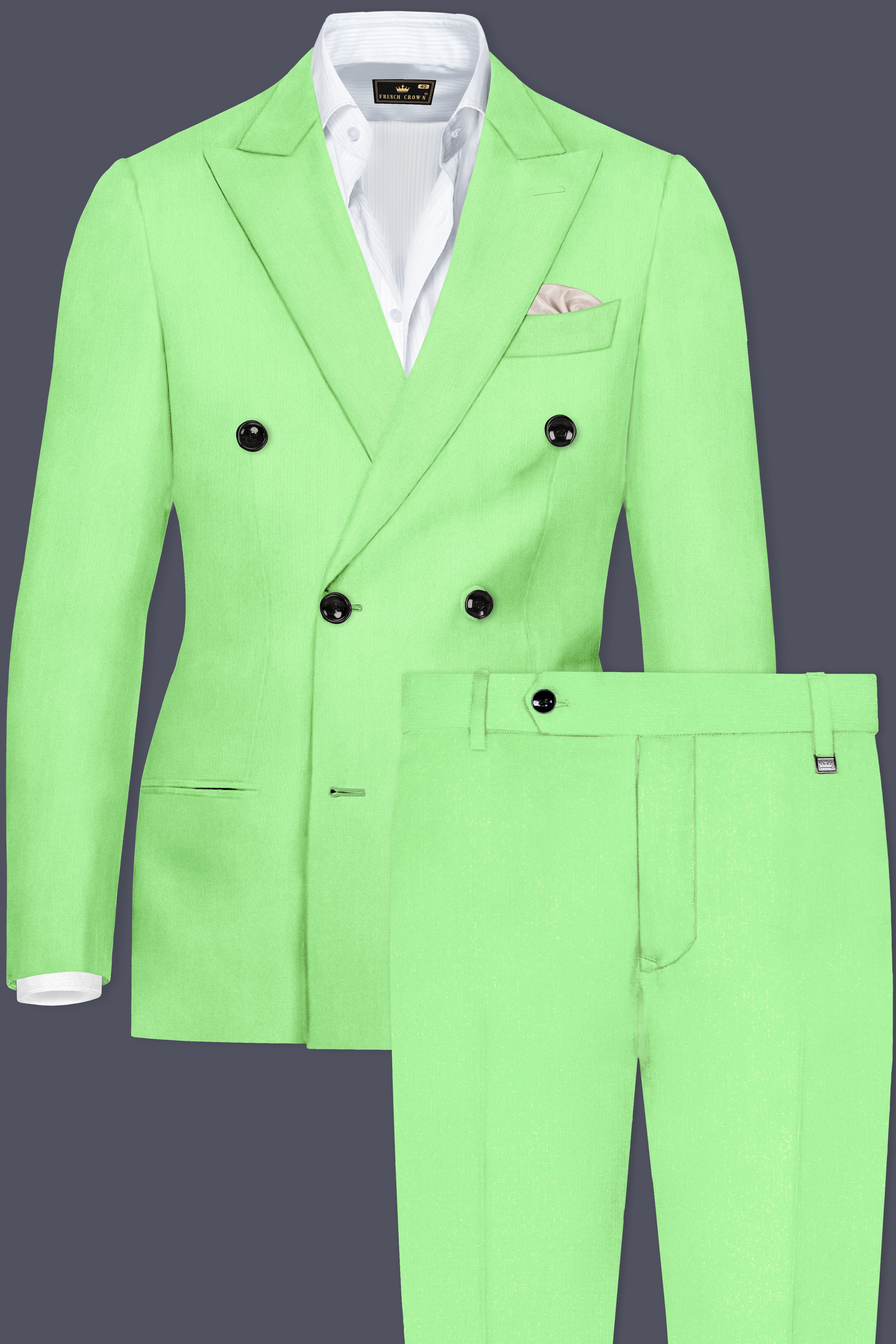 Emerald-Mint Green Solid Wool Rich Double Breasted Suit