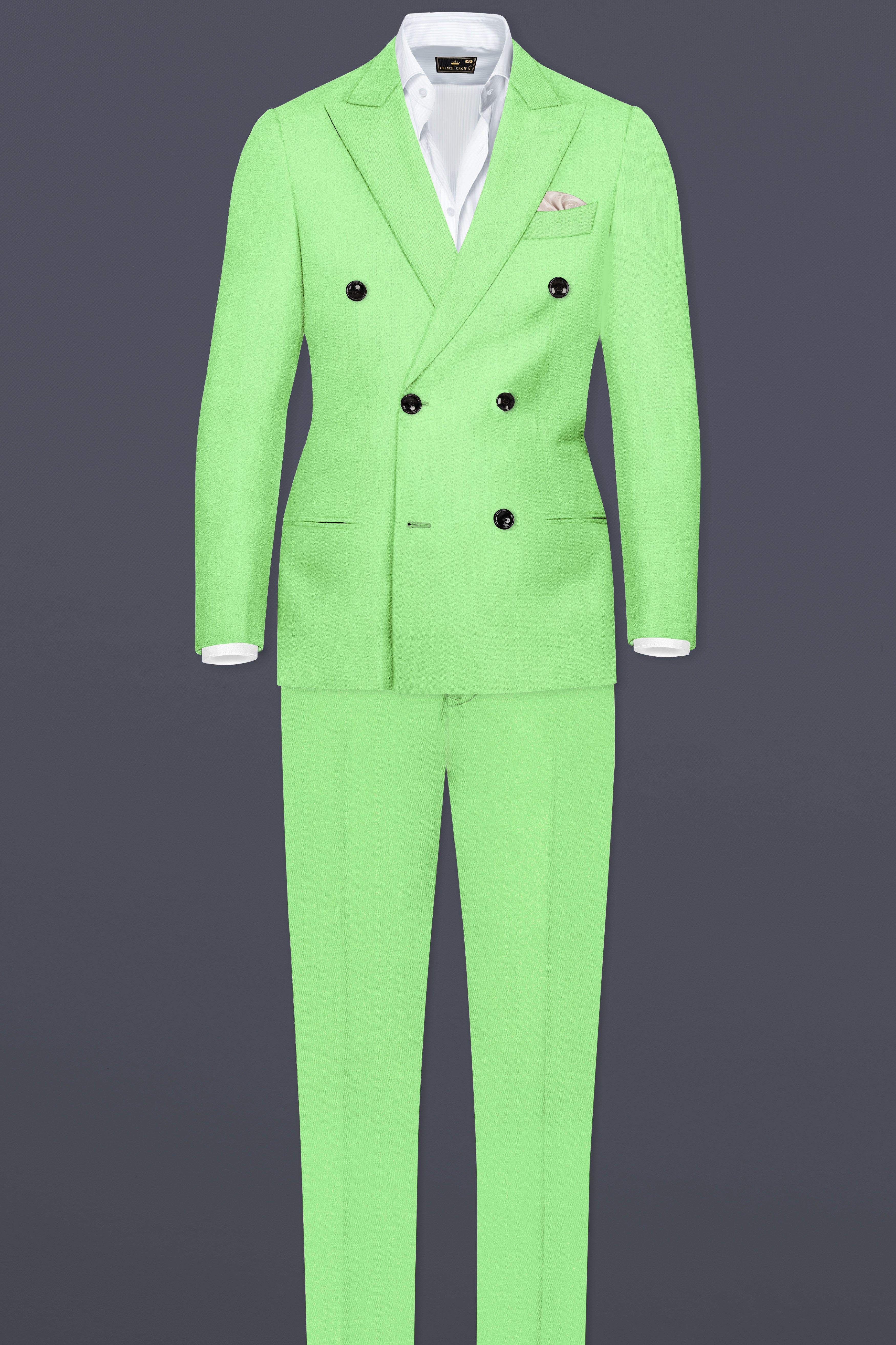 Emerald-Mint Green Solid Wool Rich Double Breasted Suit