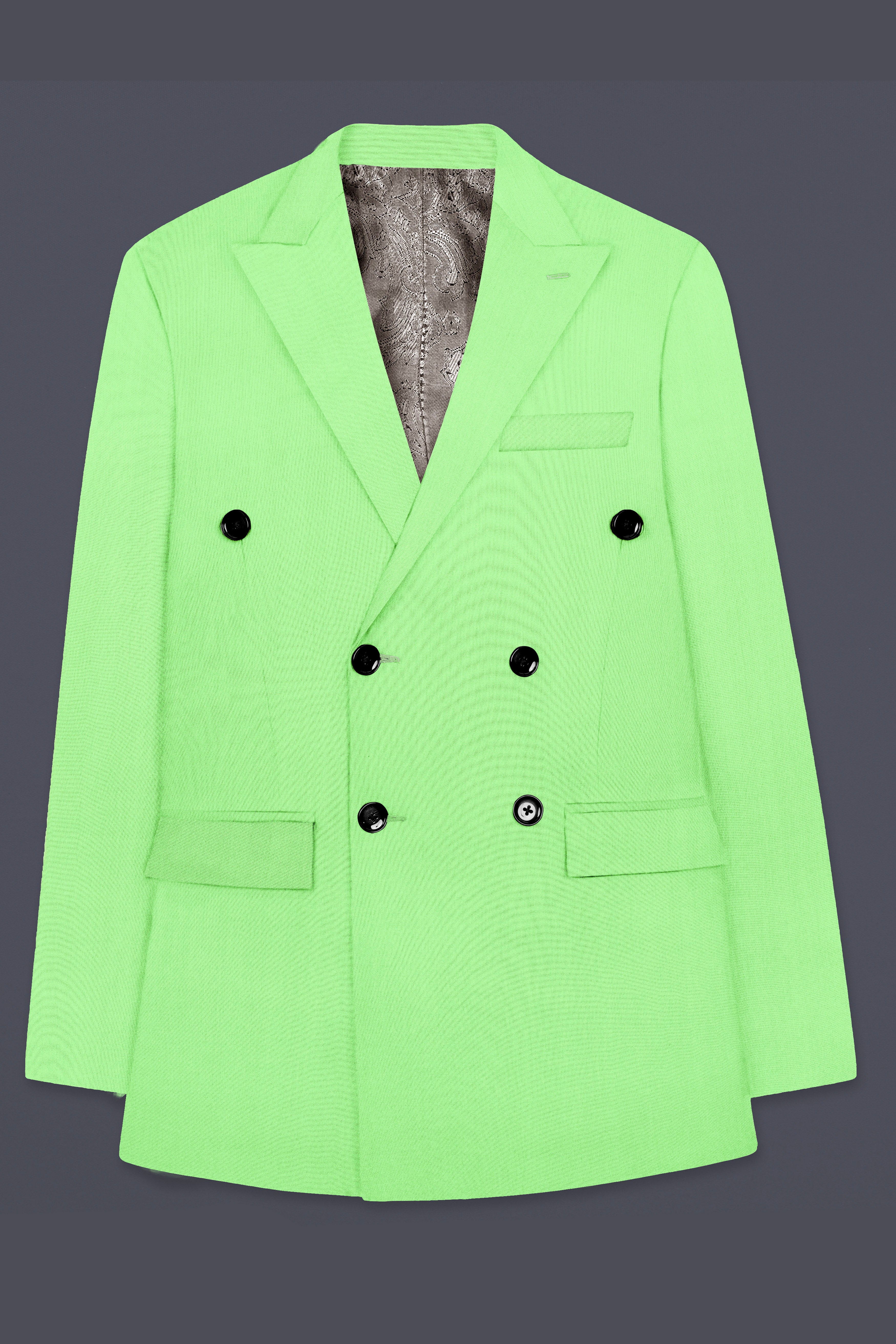 Emerald-Mint Green Solid Wool Rich Double Breasted Suit