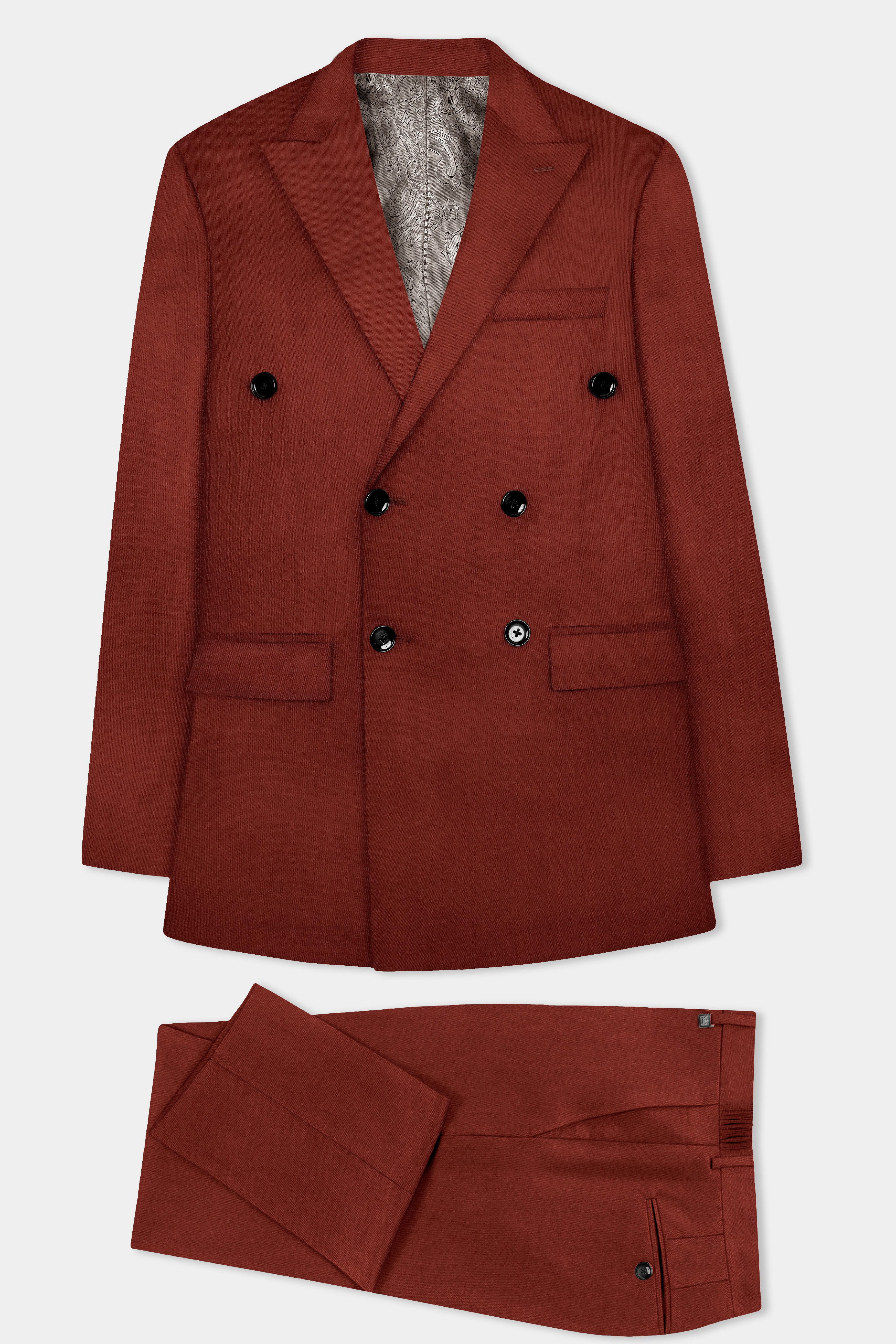 Inferno Rust-Brick Red Solid Wool Rich Double Breasted Suit