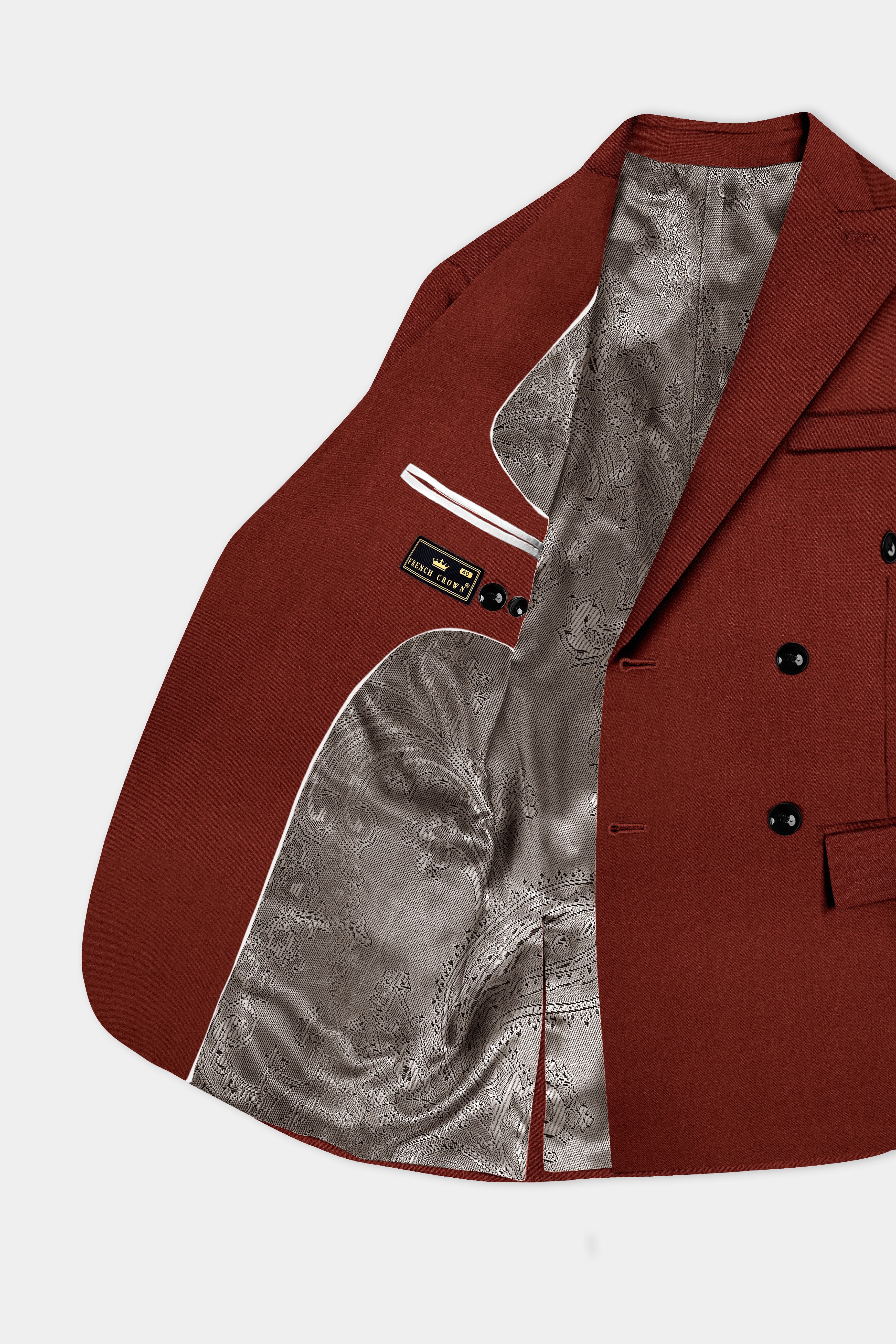 Inferno Rust-Brick Red Solid Wool Rich Double Breasted Suit