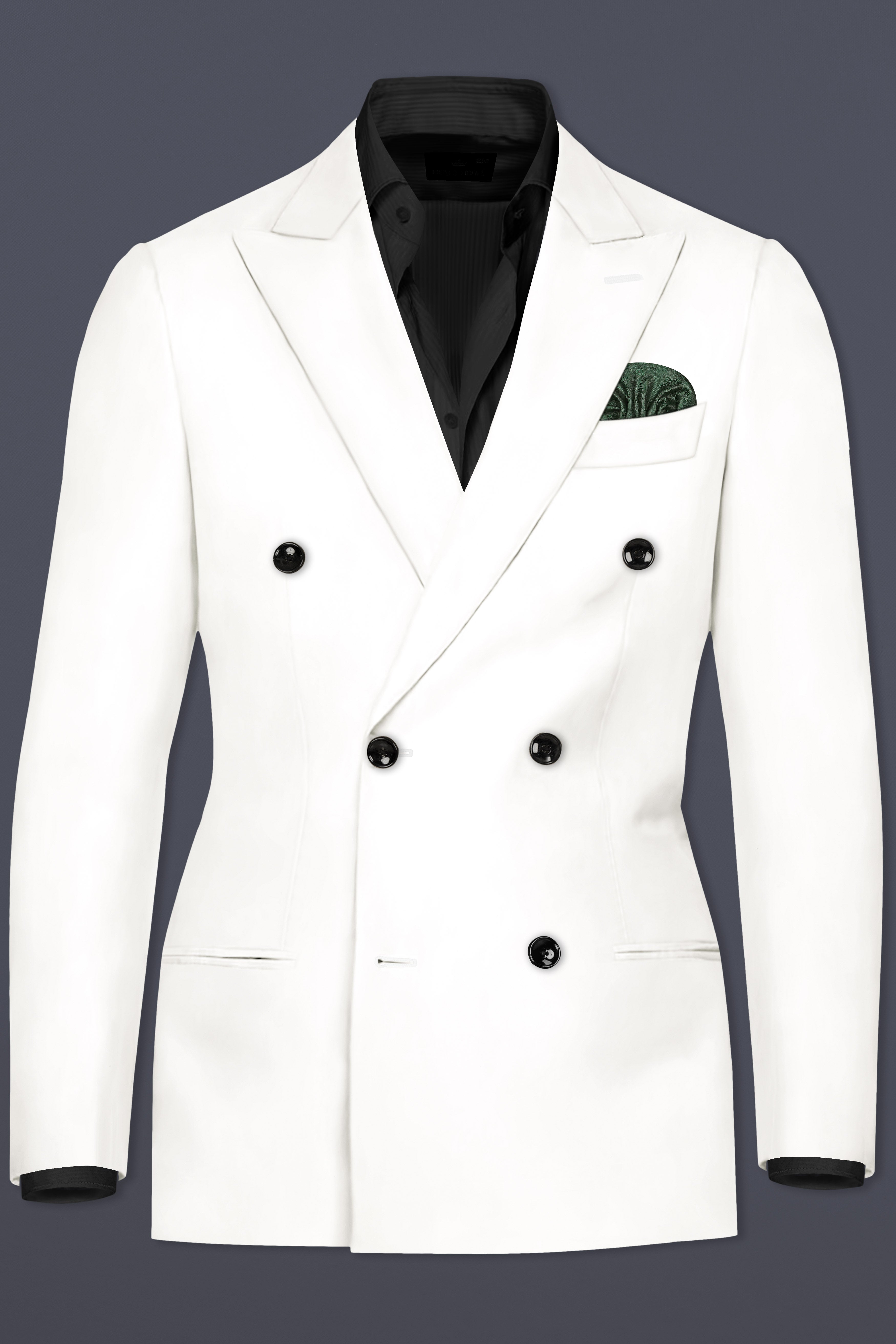 Off White Solid Wool Rich Double Breasted Suit