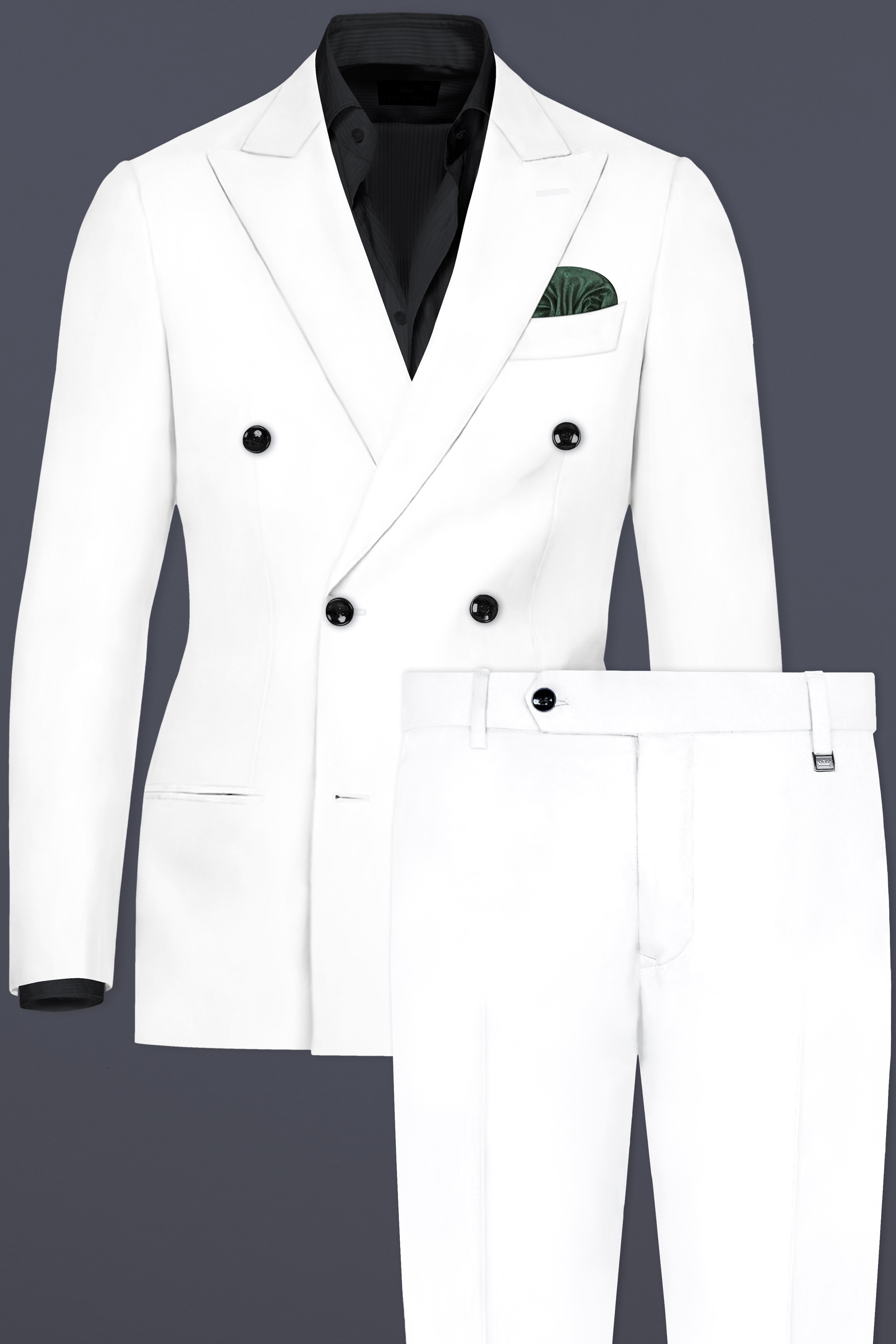 Off White Solid Wool Rich Double Breasted Suit