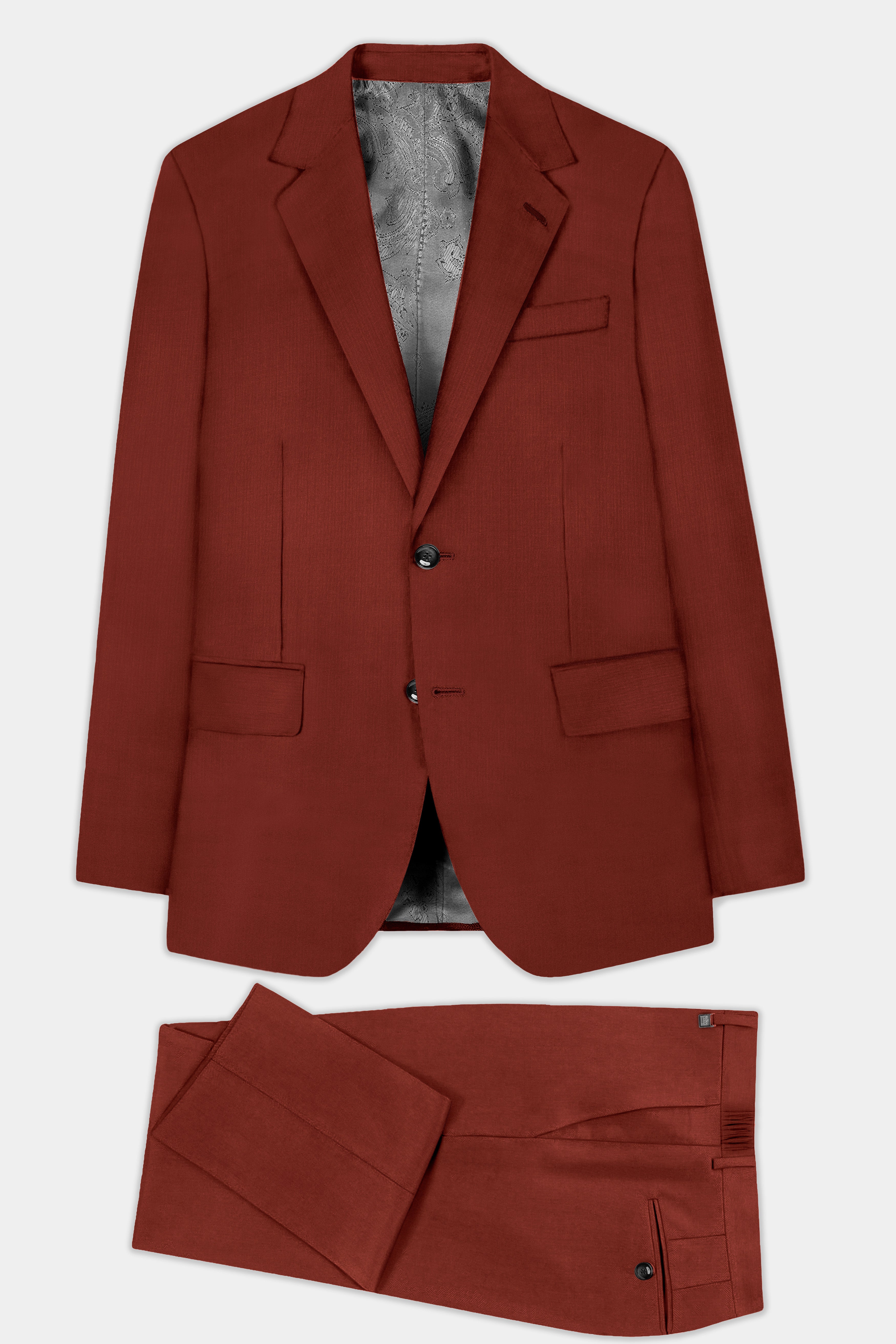 Inferno Rust-Brick Red Solid Wool Rich Single Breasted Suit