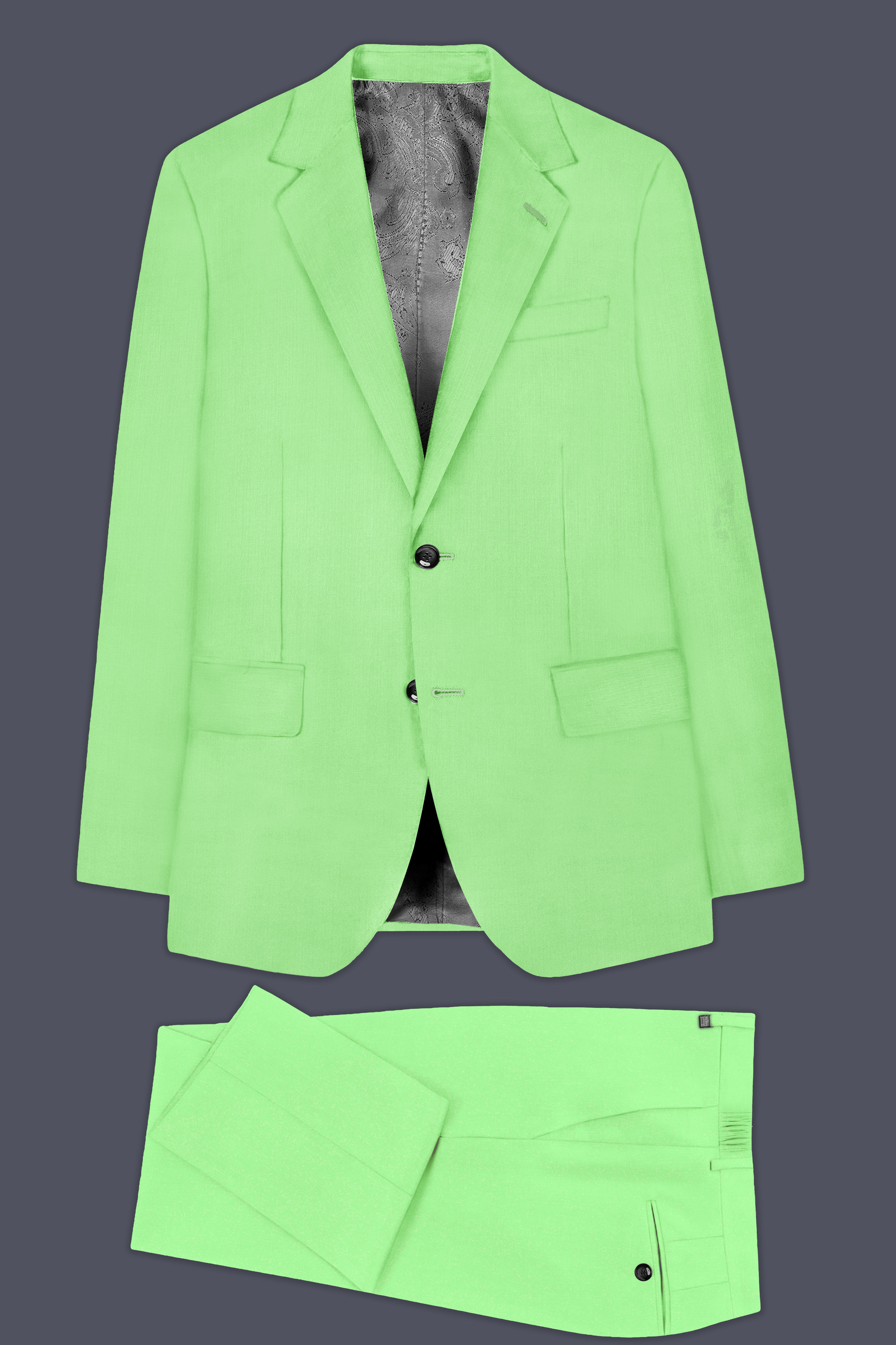 Emerald-Mint Green Solid Wool Rich Single Breasted Suit