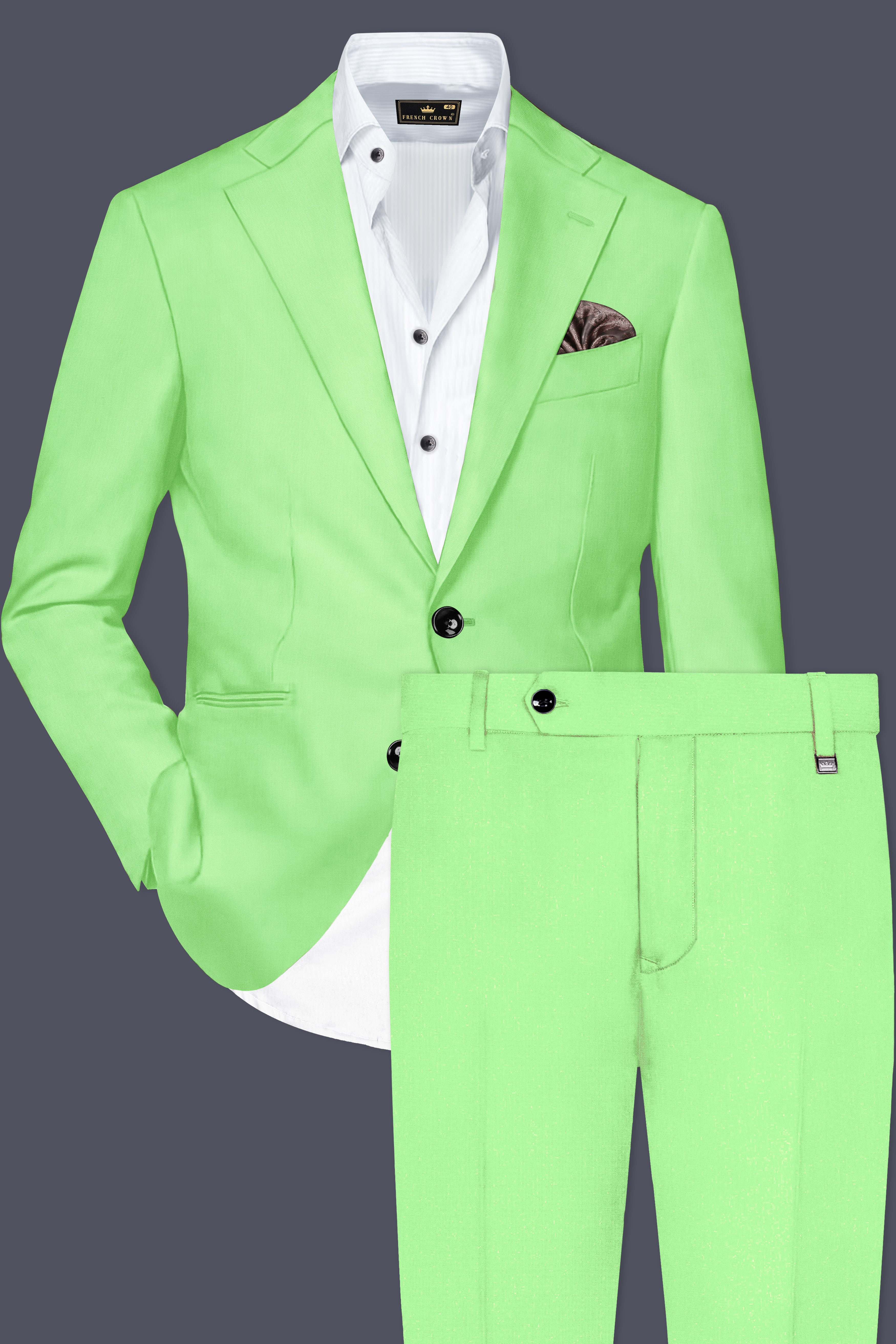 Emerald-Mint Green Solid Wool Rich Single Breasted Suit