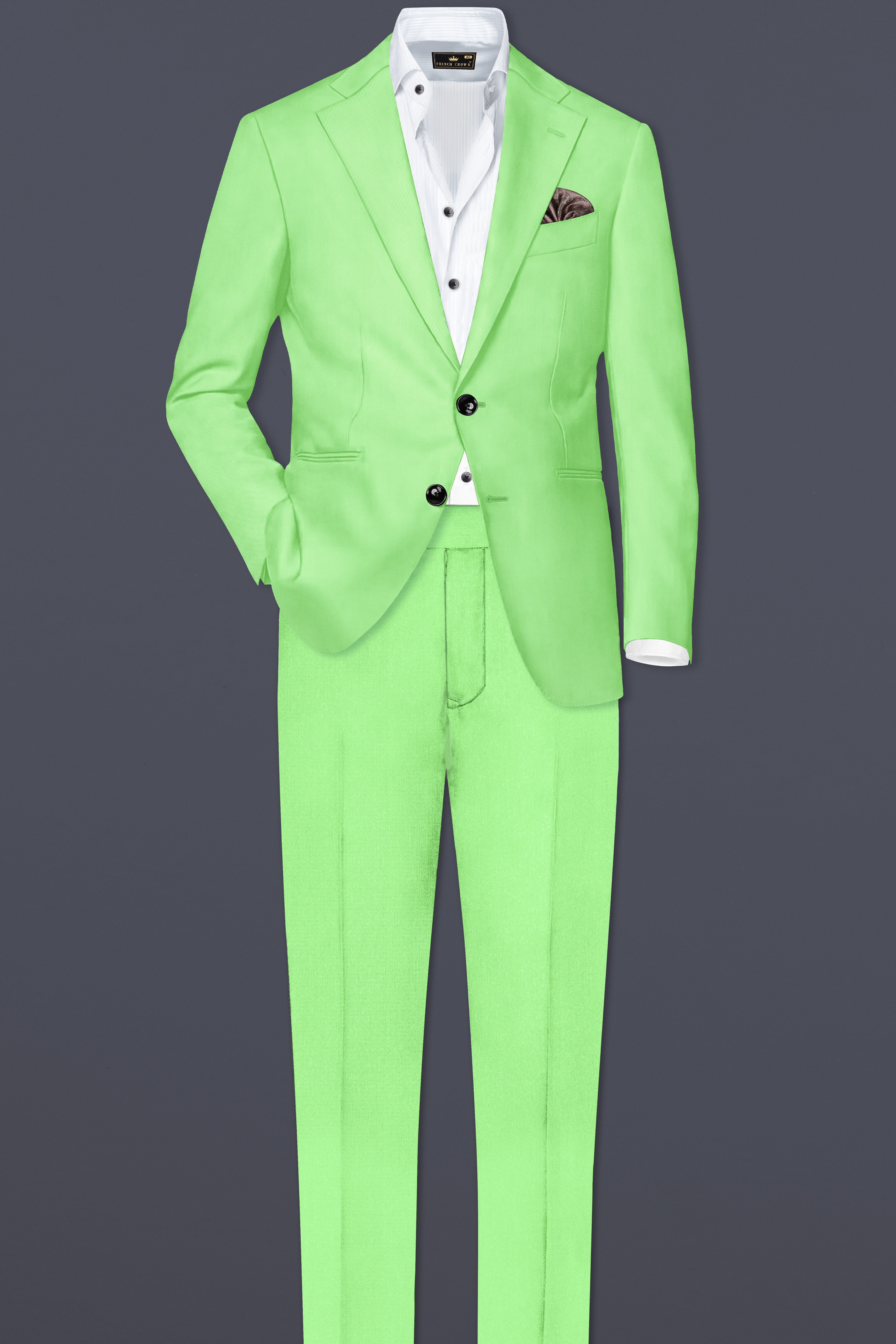 Emerald-Mint Green Solid Wool Rich Single Breasted Suit