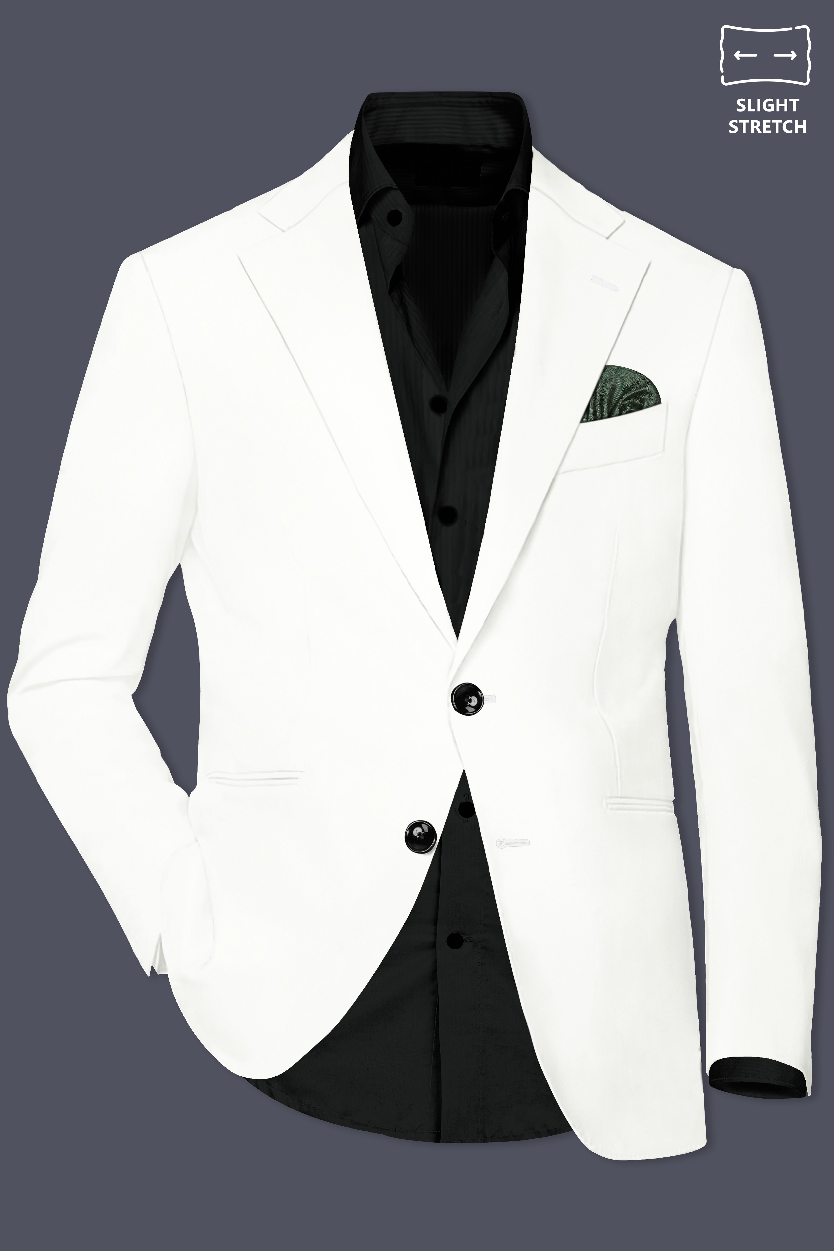 Off White Solid Wool Rich Single Breasted Slight Stretch Suit