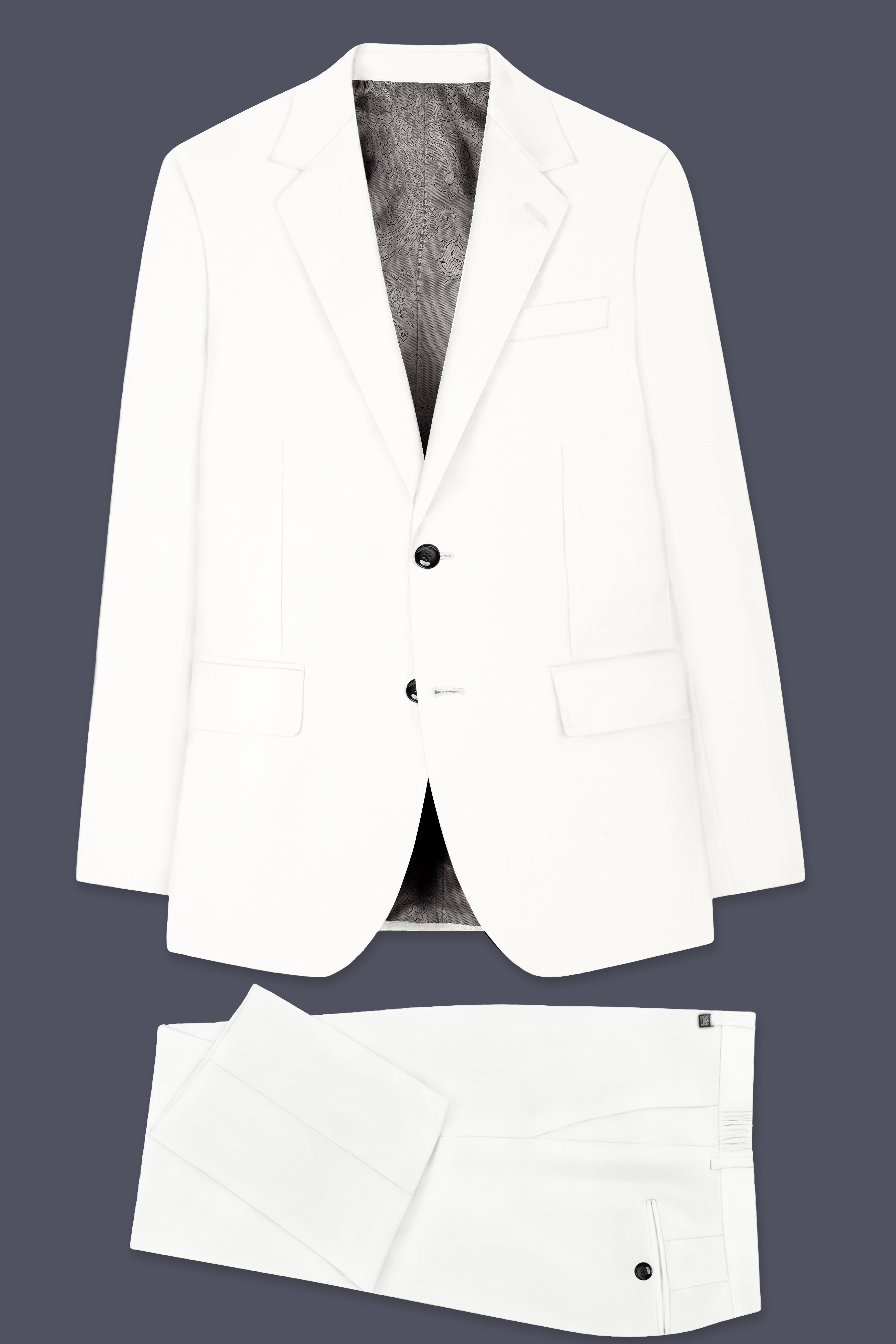 Off White Solid Wool Rich Single Breasted Slight Stretch Suit