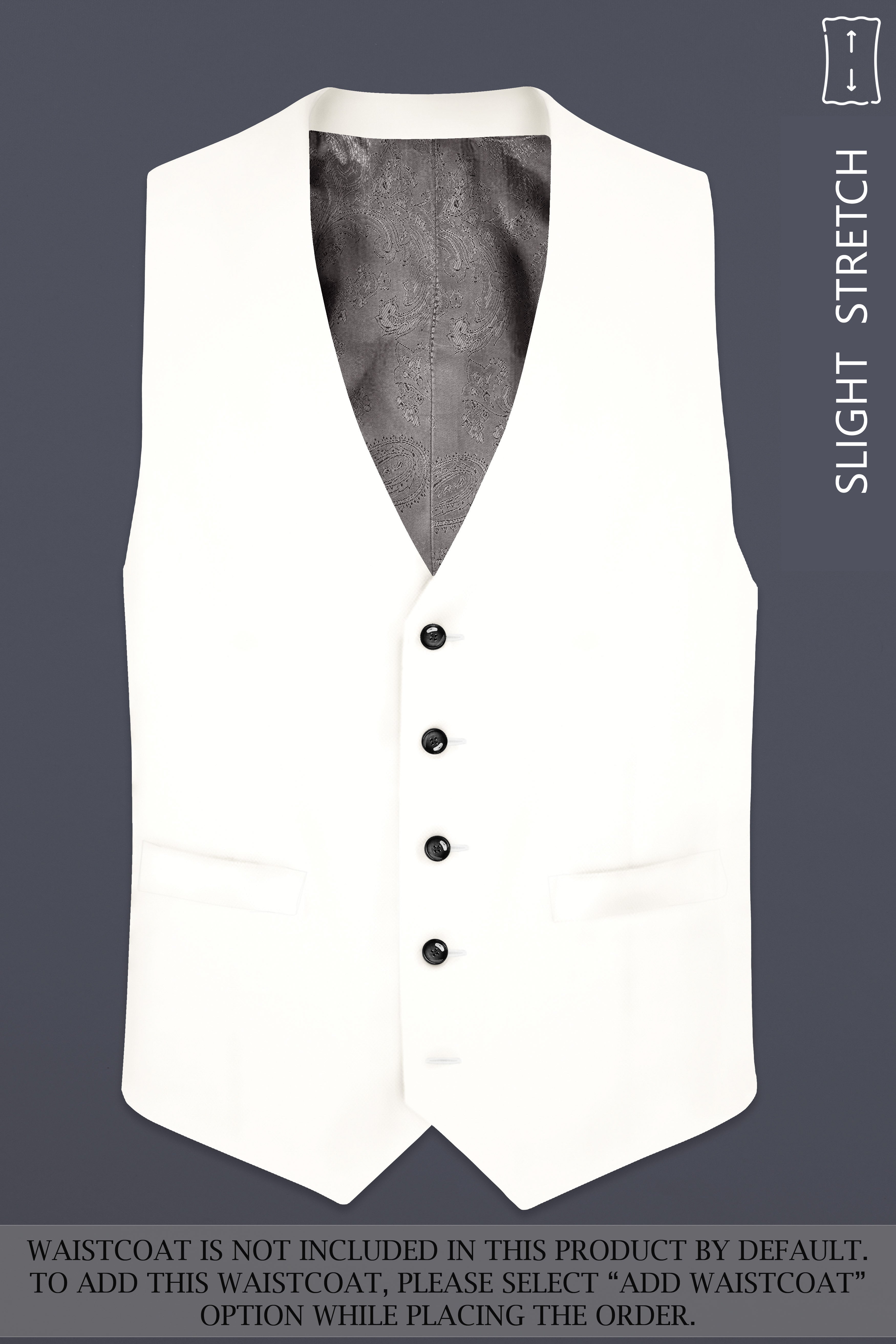 Off White Solid Wool Rich Single Breasted Slight Stretch Suit