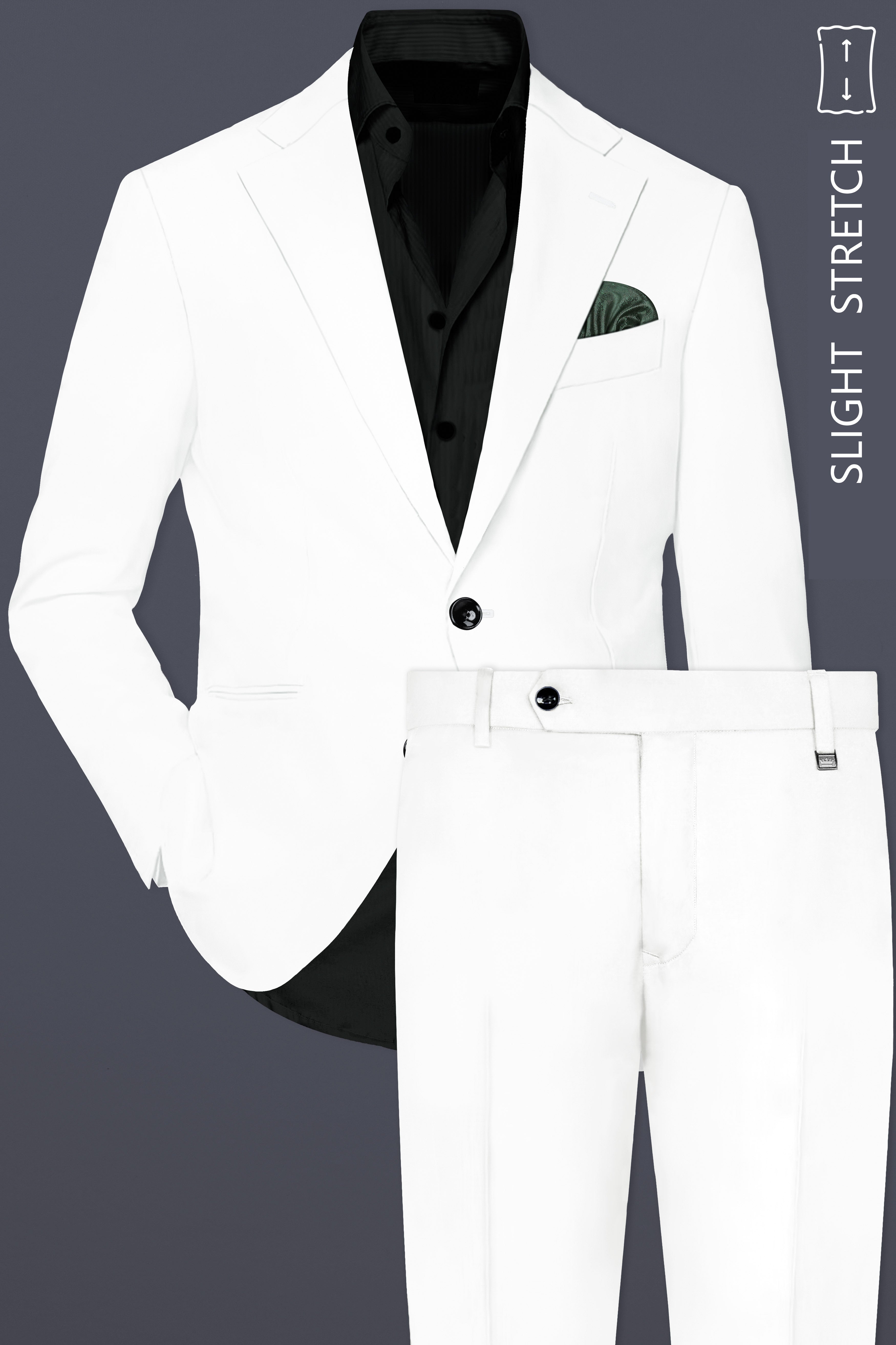 Off White Solid Wool Rich Single Breasted Slight Stretch Suit