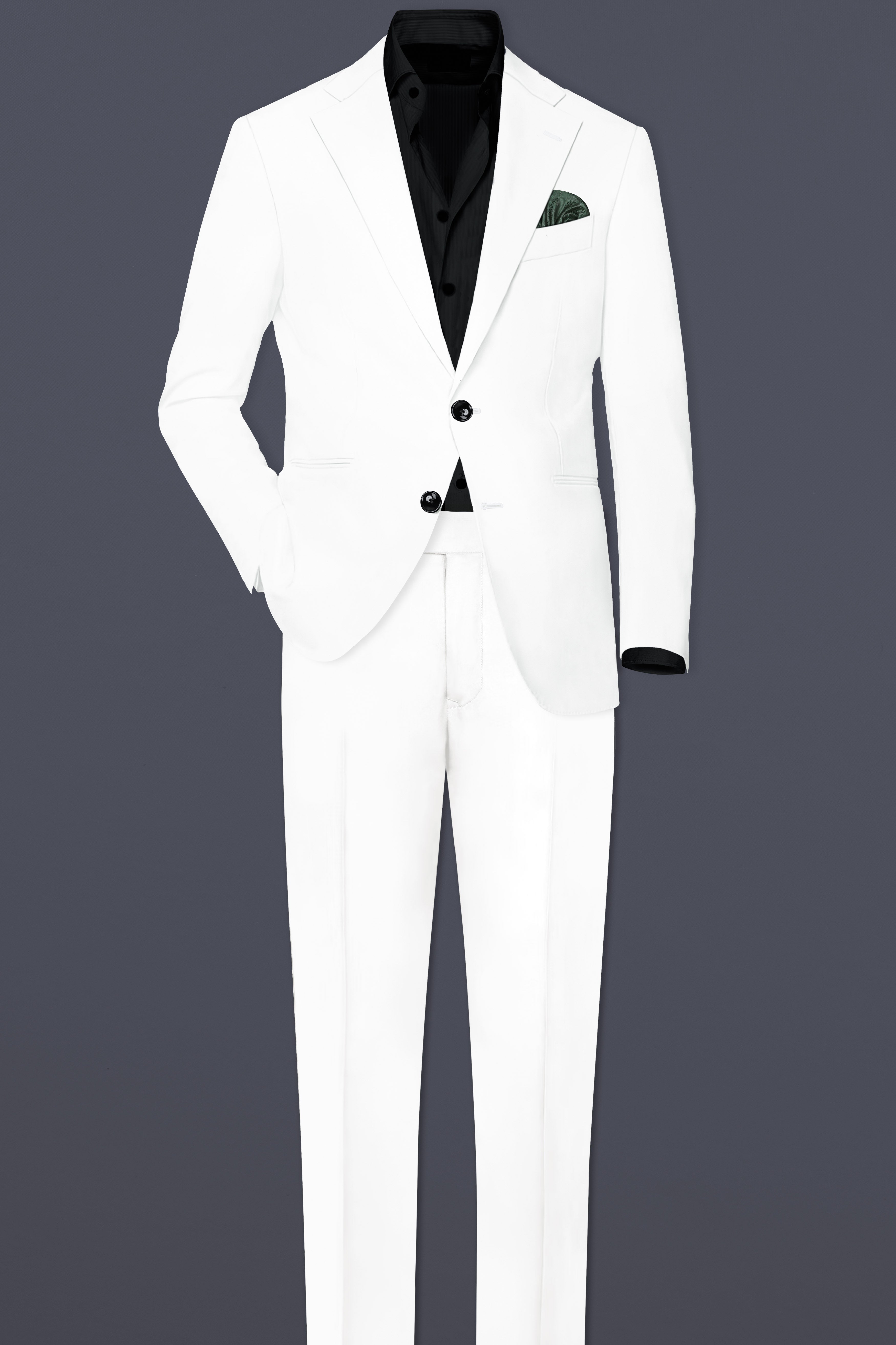 Off White Solid Wool Rich Single Breasted Suit