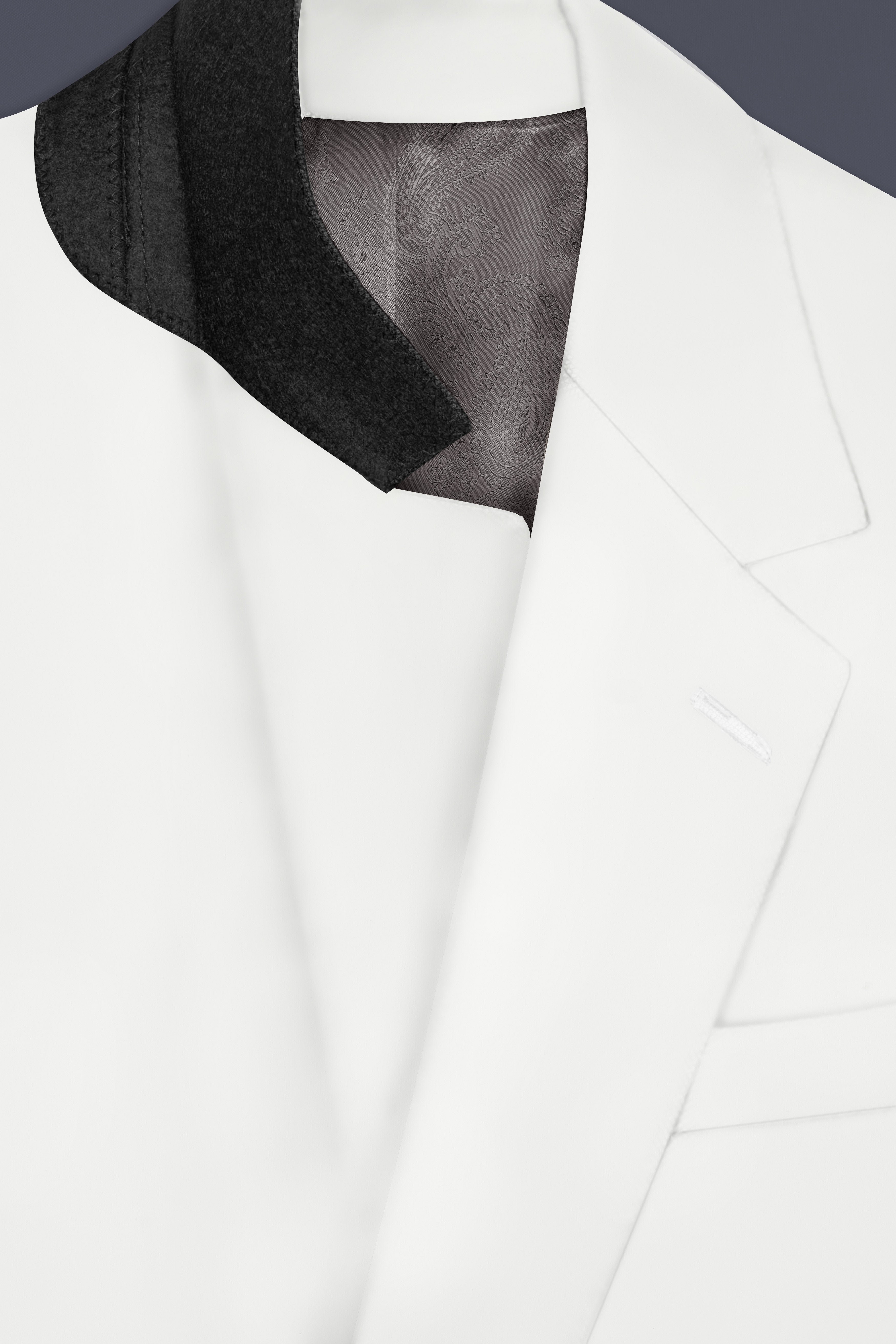 Off White Solid Wool Rich Single Breasted Slight Stretch Suit