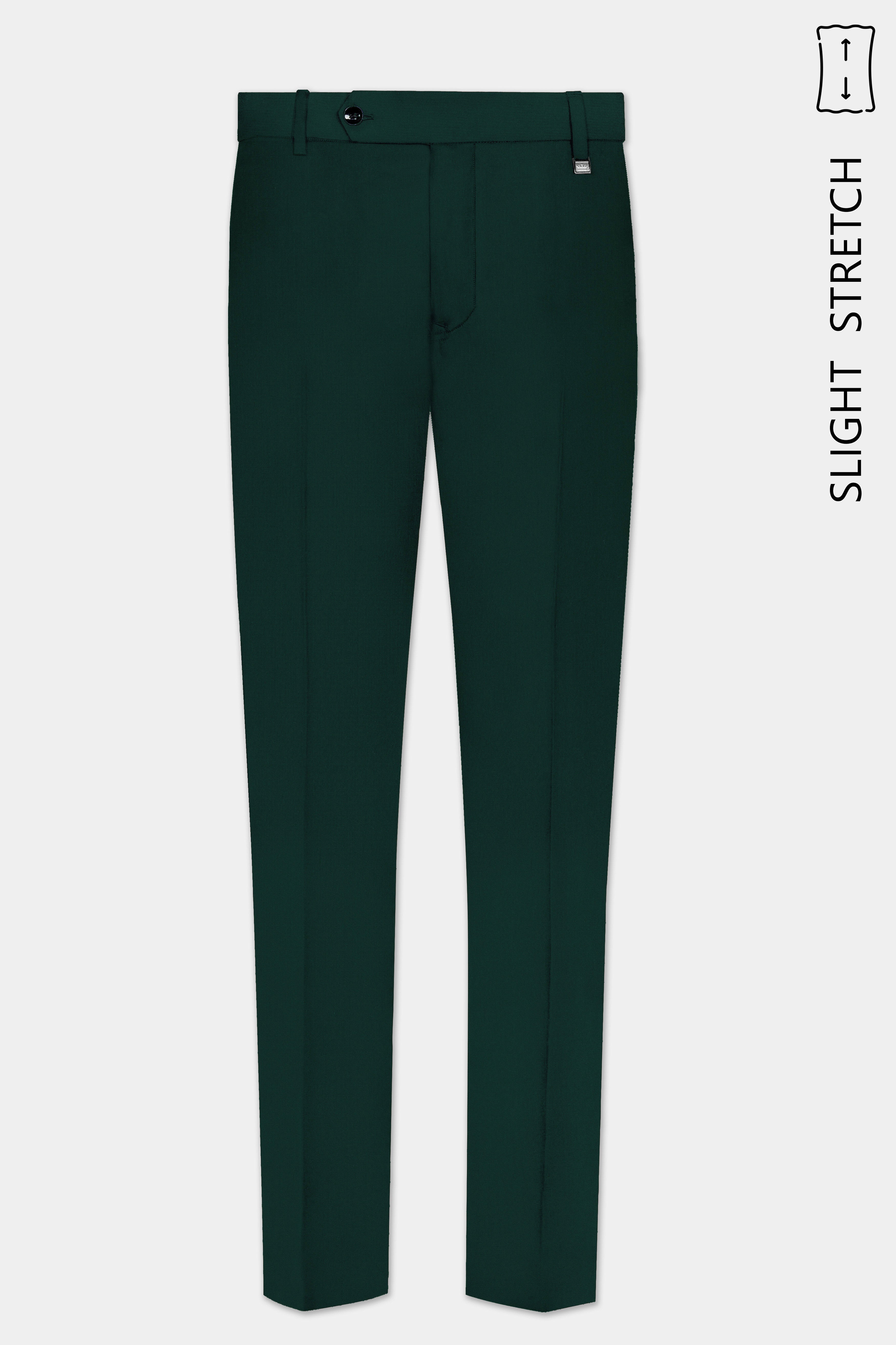 Emerald-Zucchini Green Solid Wool Rich Bandhgala Slight Stretch Suit