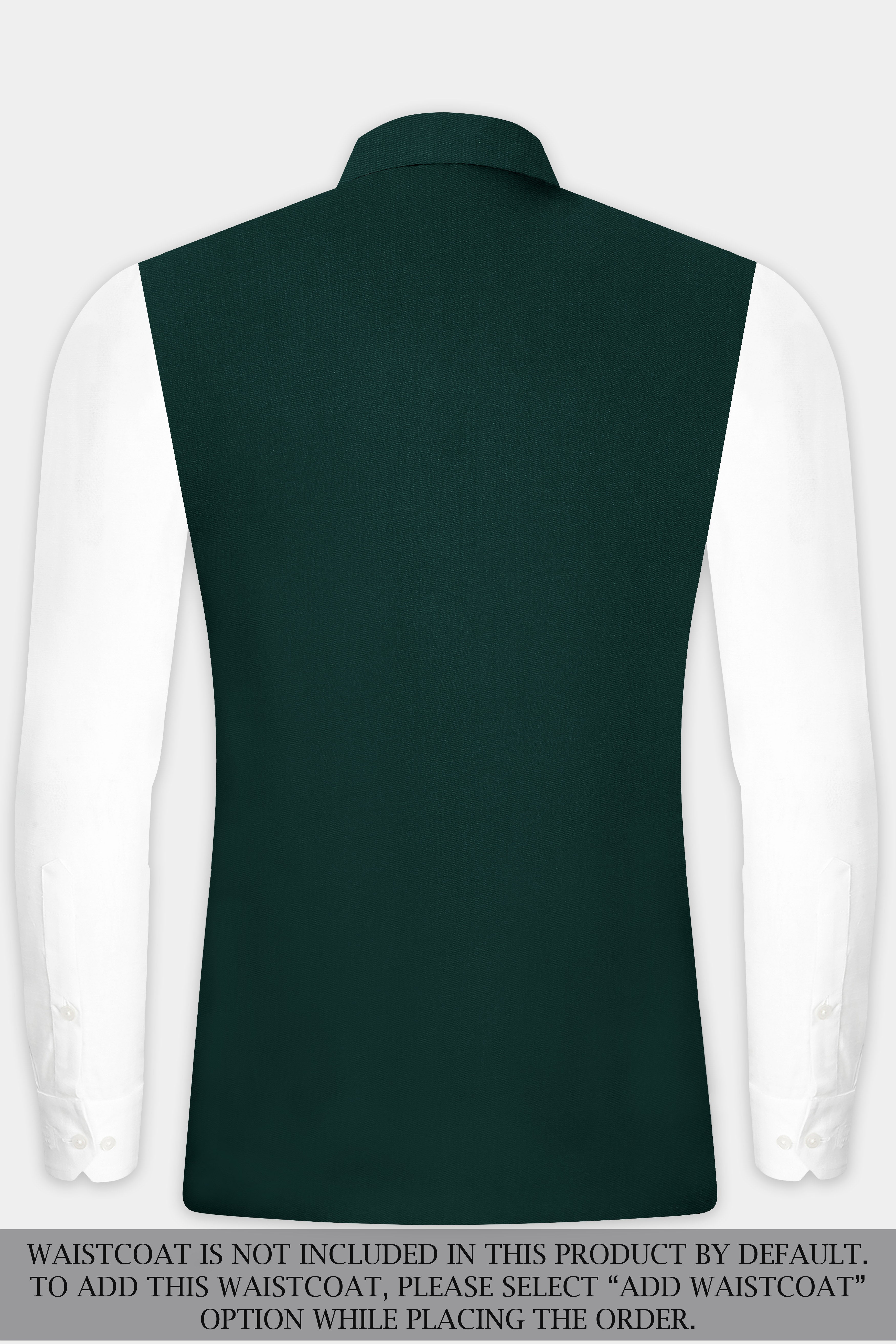 Emerald-Zucchini Green Solid Wool Rich Bandhgala Slight Stretch Suit