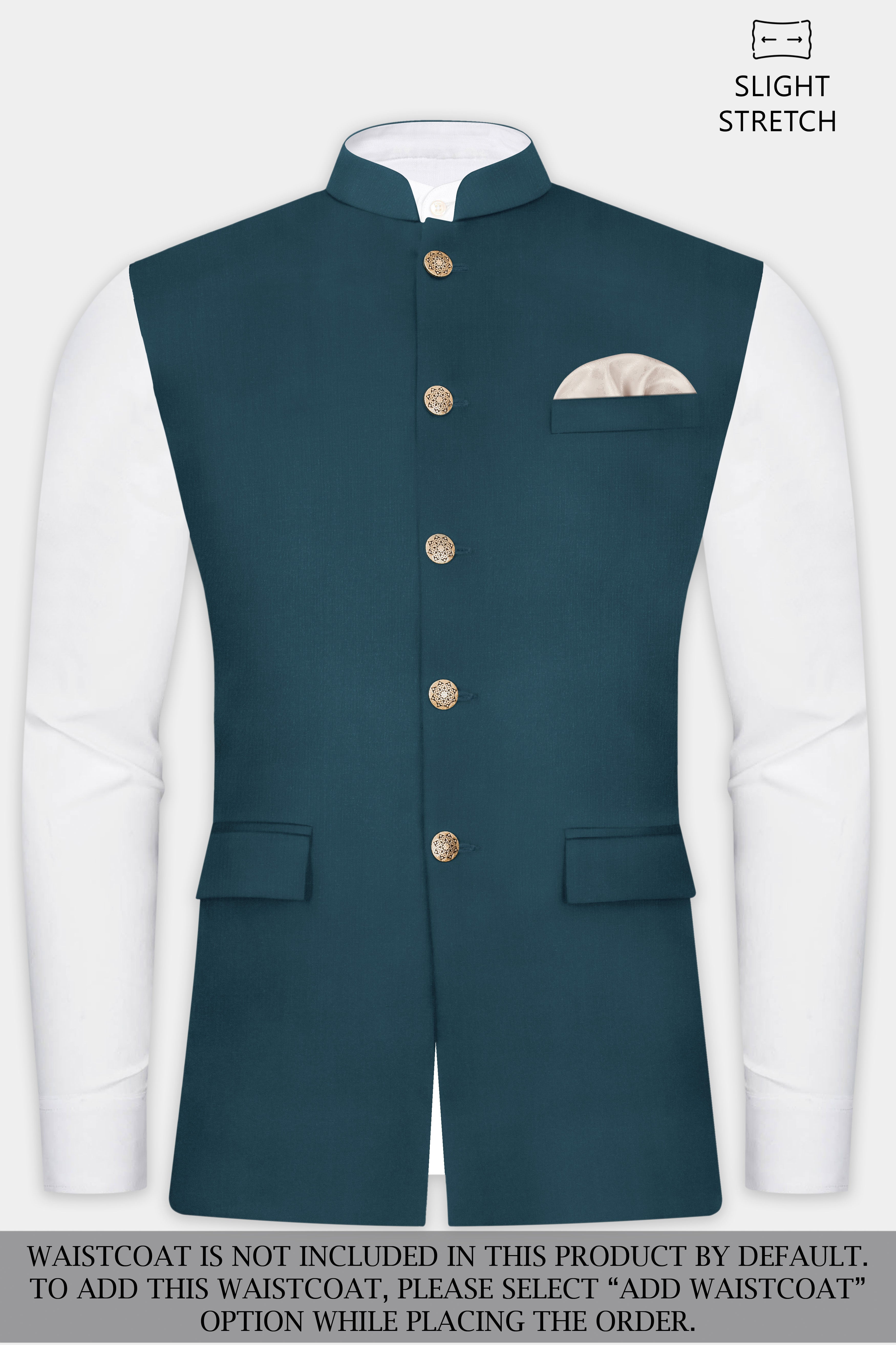 Prestige-Dianne Green Solid Wool Rich Bandhgala Slight Stretch Suit