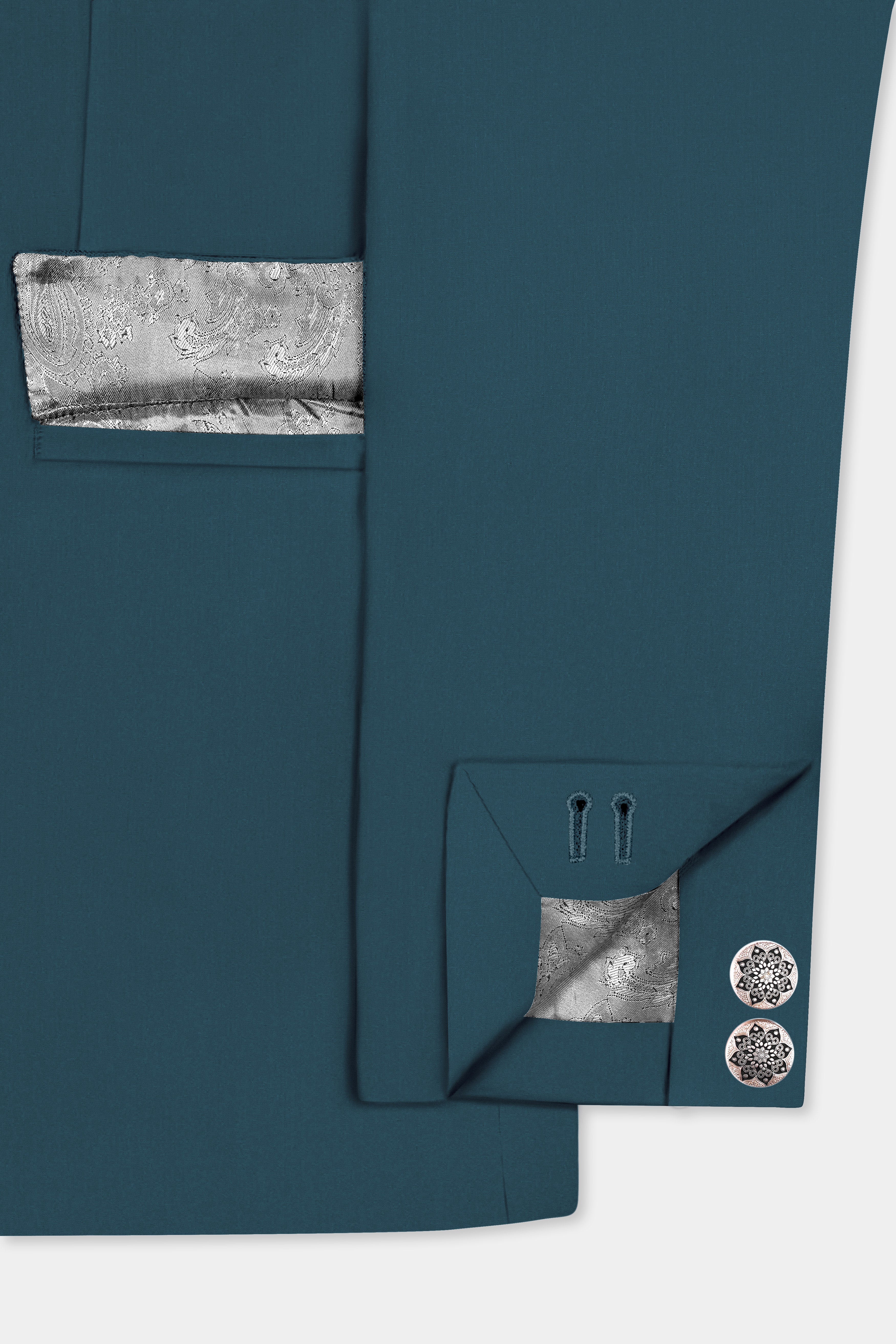 Prestige-Dianne Green Solid Wool Rich Bandhgala Slight Stretch Suit