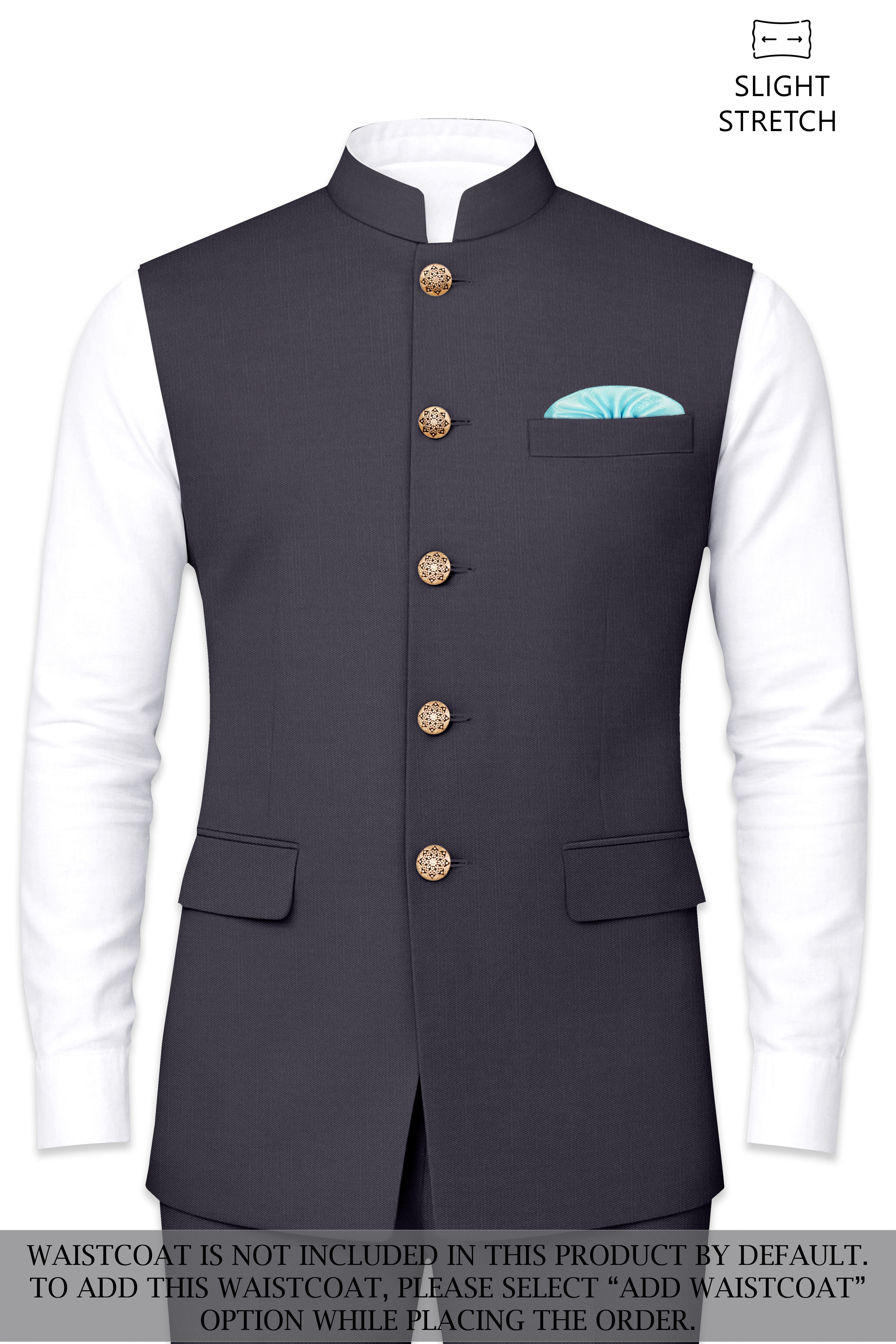 Vogue-Glaucous Gray Solid Wool Rich Bandhgala Slight Stretch Suit