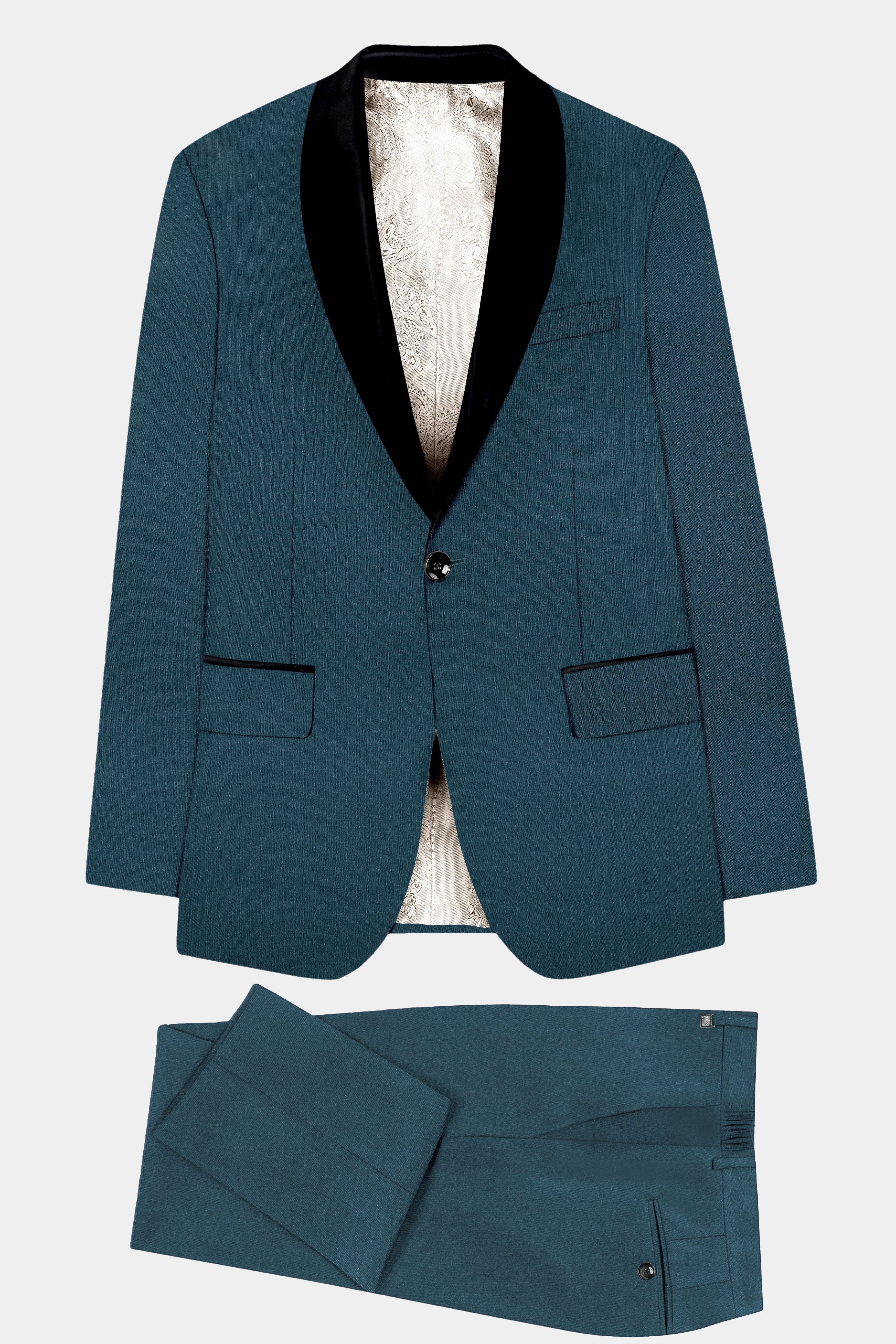 Prestige-Dianne Green Solid Wool Rich Tuxedo Slight Stretch Suit