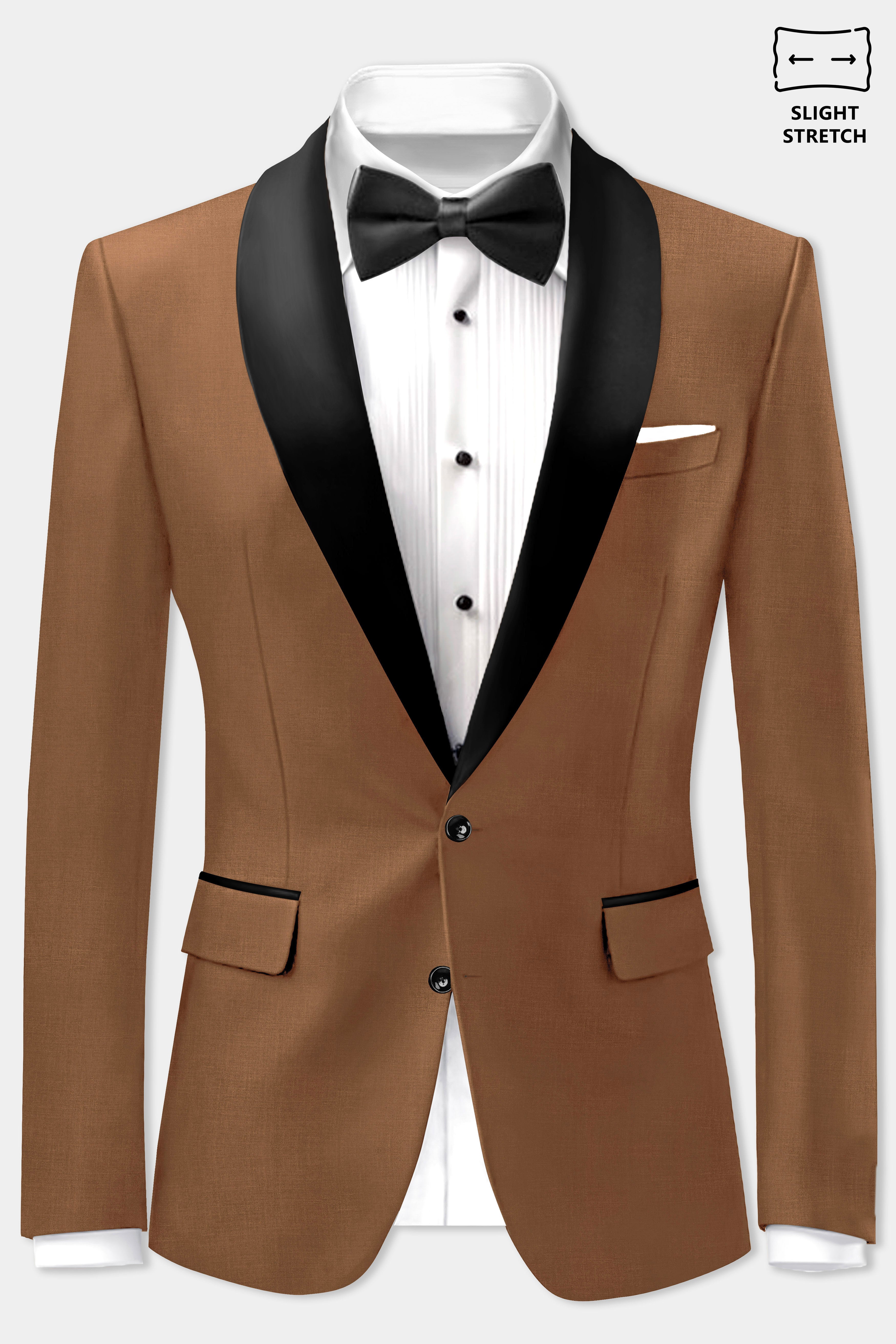 Bronze-Tawny Brown Solid Wool Rich Tuxedo Slight Stretch Suit