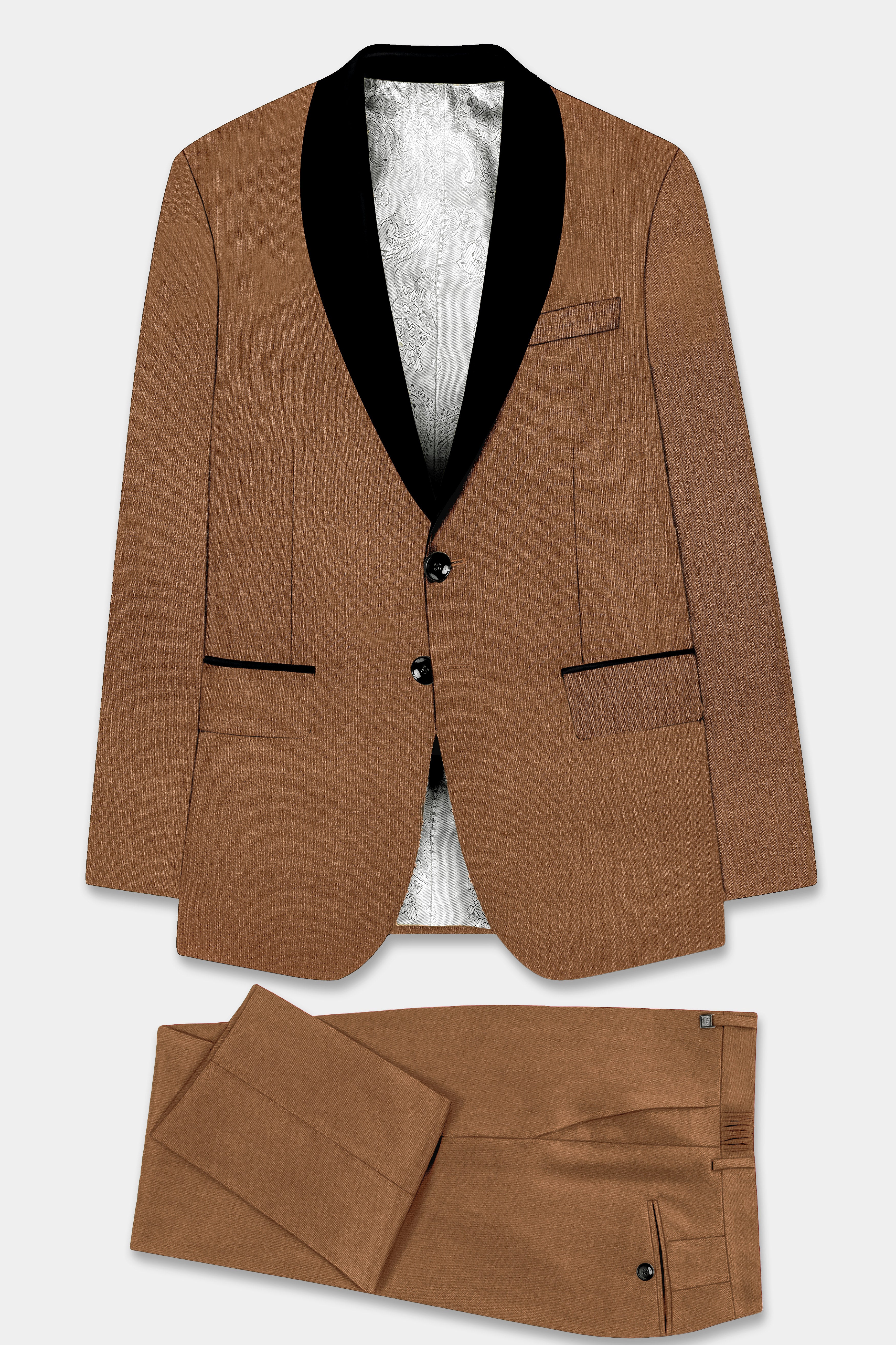 Bronze-Tawny Brown Solid Wool Rich Tuxedo Slight Stretch Suit