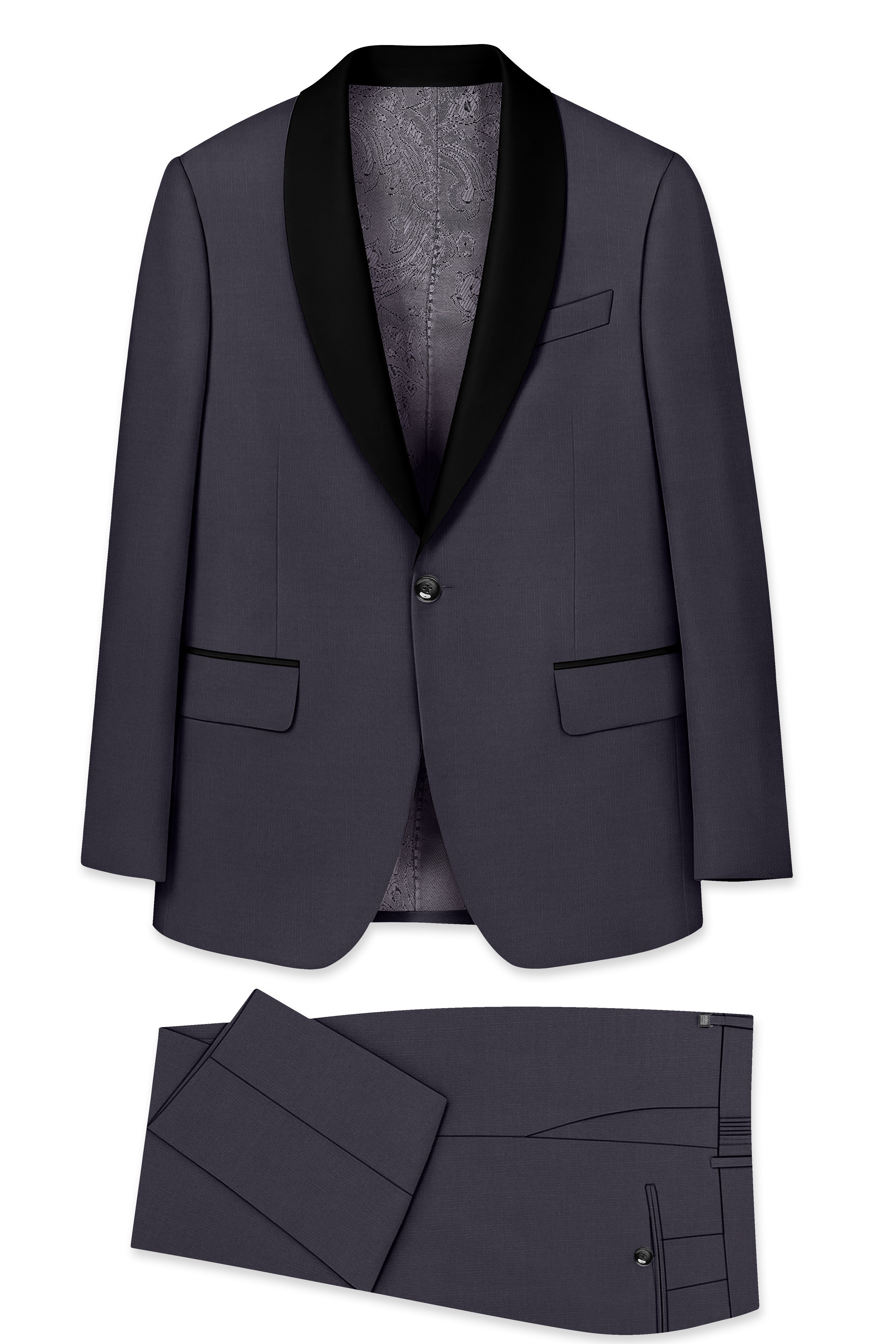 Vogue-Glaucous Gray Solid Wool Rich Tuxedo Slight Stretch Suit