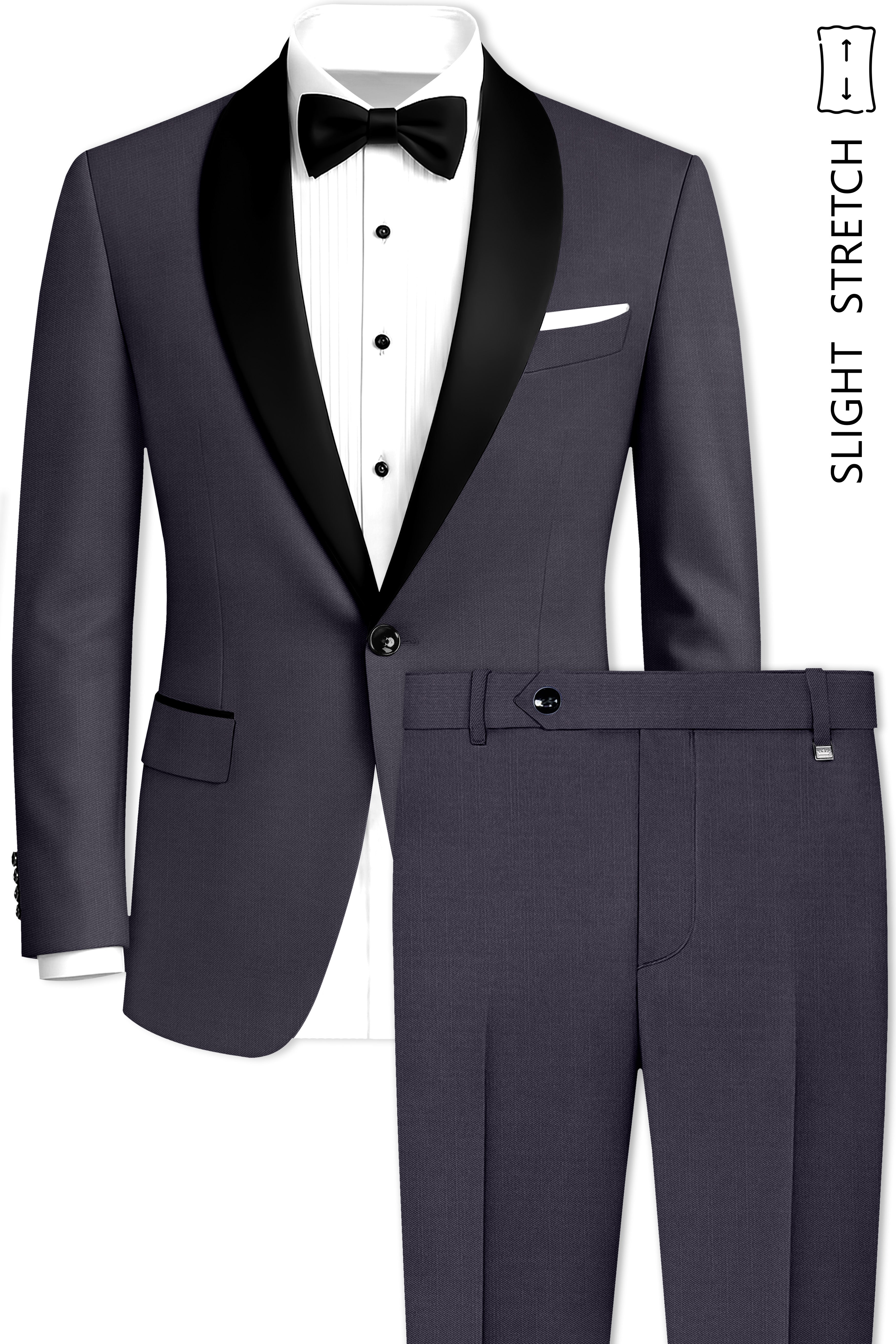 Sapphire-Glaucous Gray Solid Wool Rich Tuxedo Slight Stretch Suit