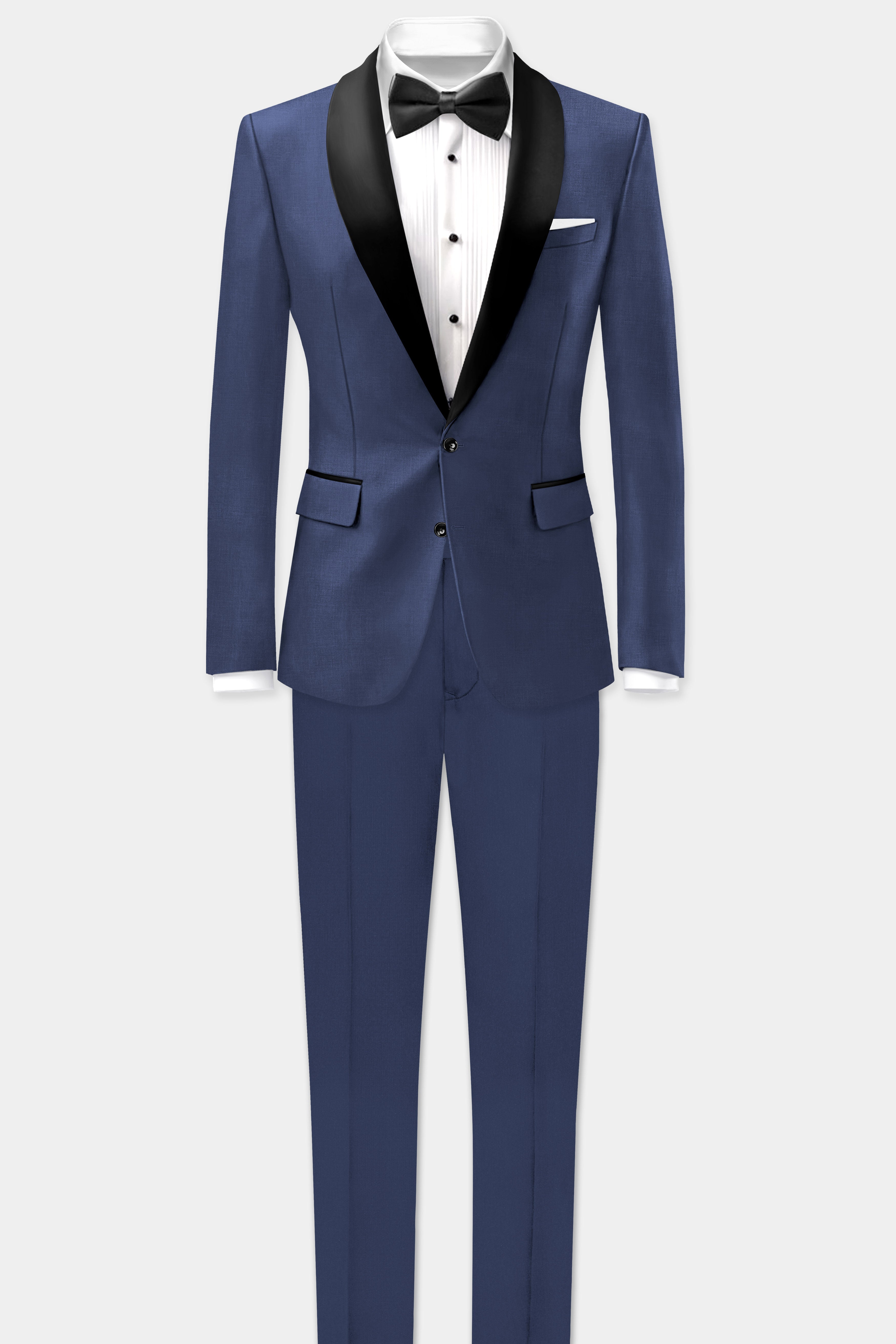 Sapphire-Glaucous Blue Solid Premium Wool Rich Tuxedo-Suit for