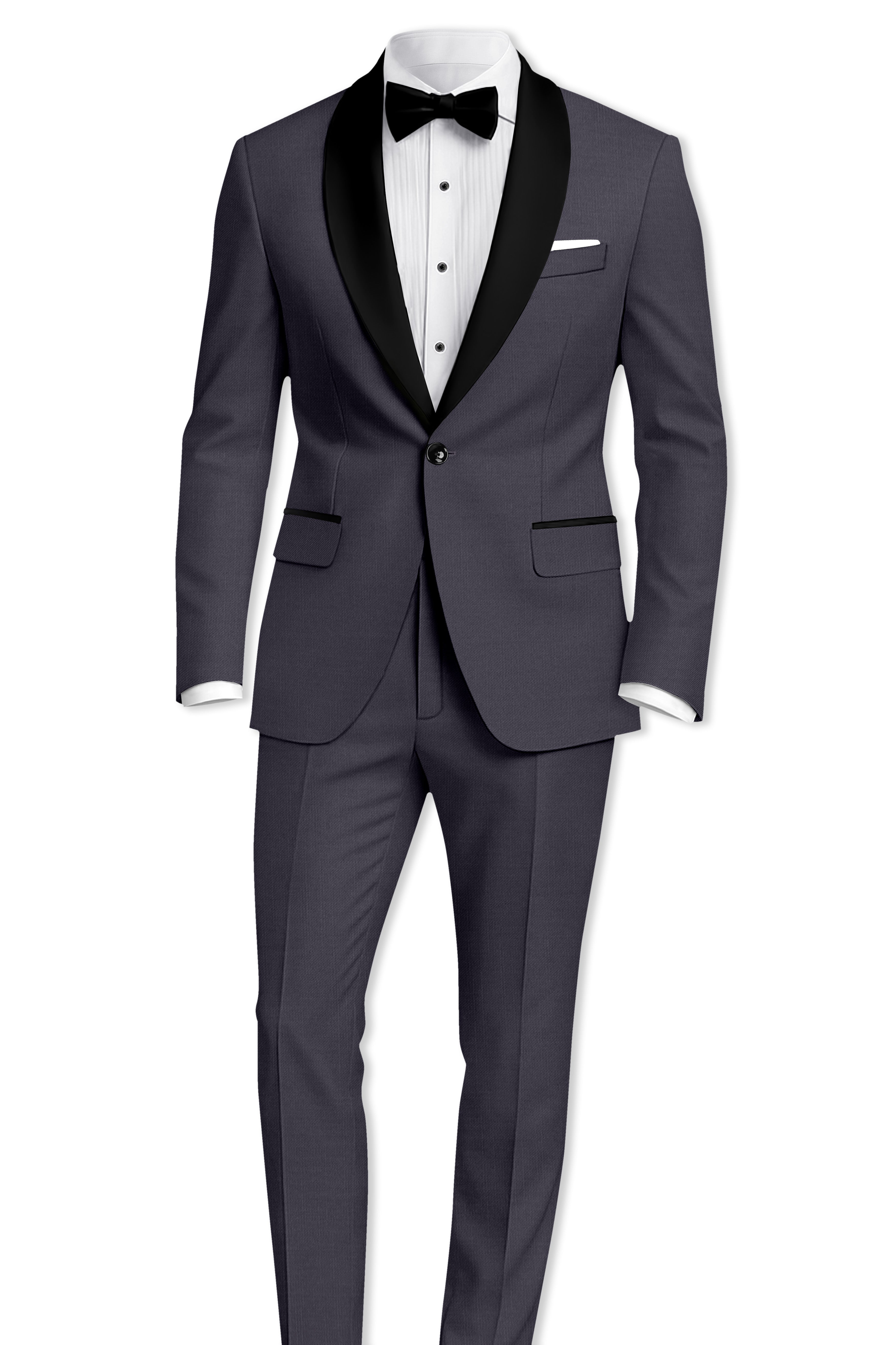 Vogue-Glaucous Gray Solid Wool Rich Tuxedo Slight Stretch Suit