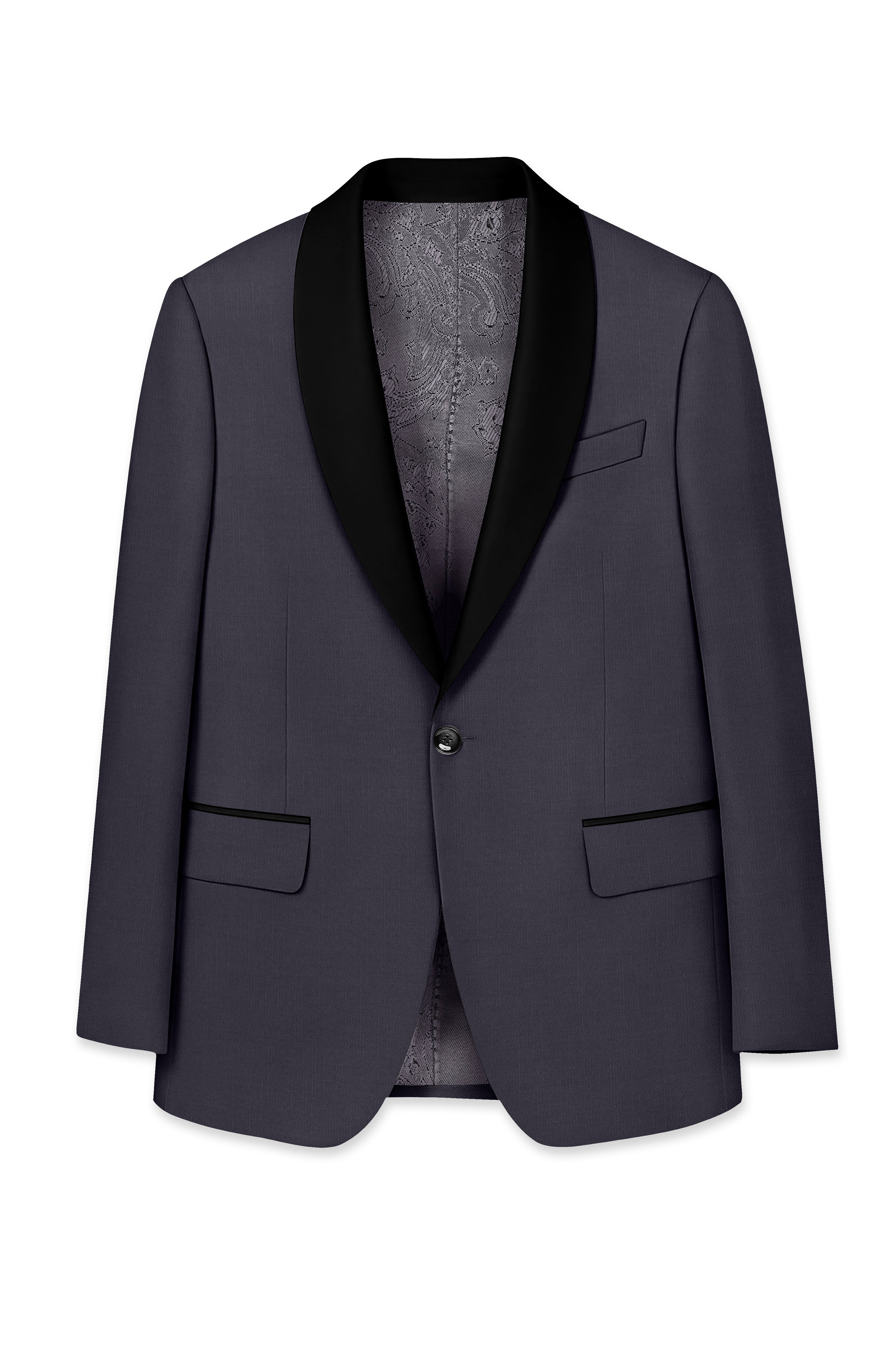 Vogue-Glaucous Gray Solid Wool Rich Tuxedo Slight Stretch Suit