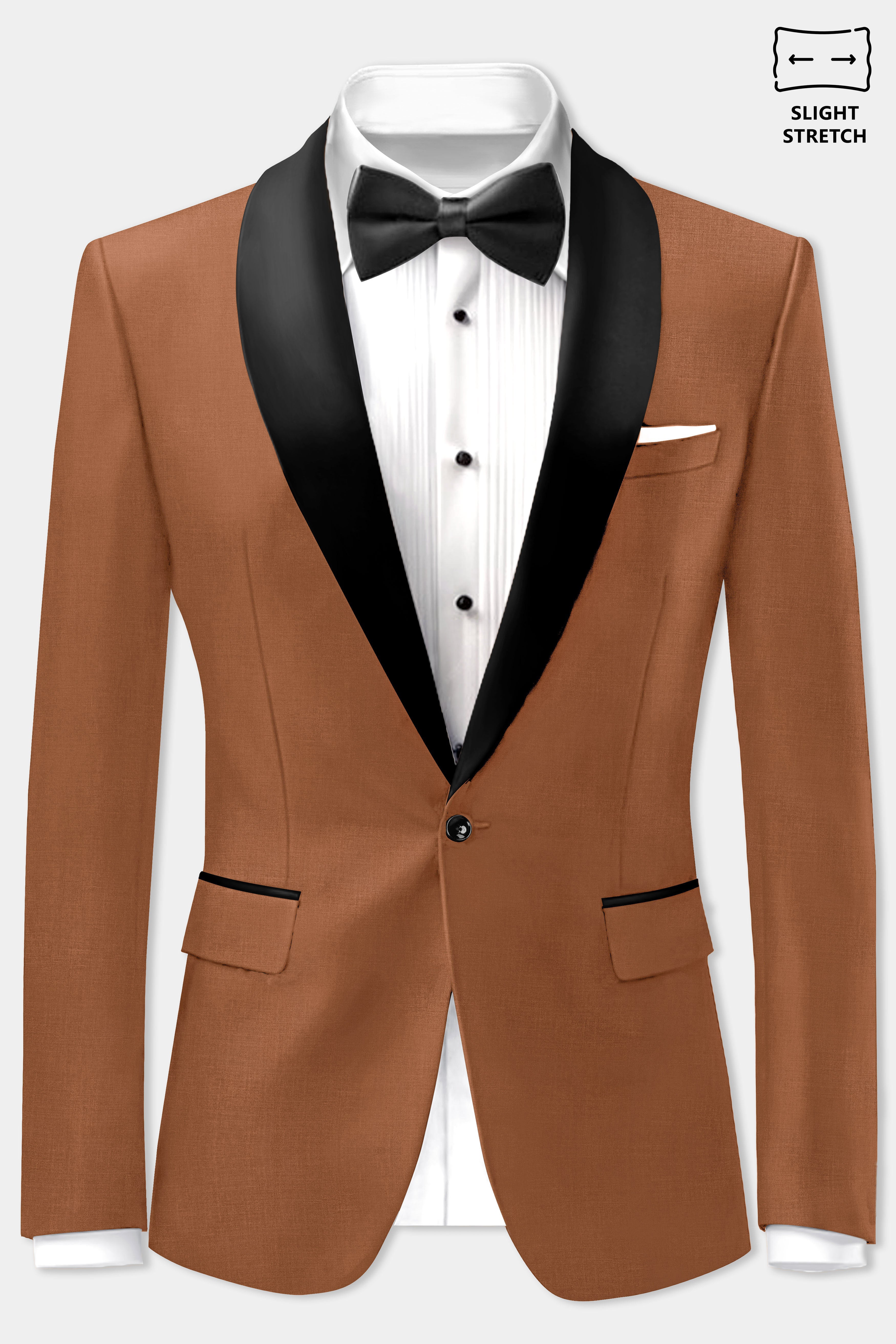 Cinnamon Oak-Sienna Brown Solid Wool Rich Tuxedo Slight Stretch Suit