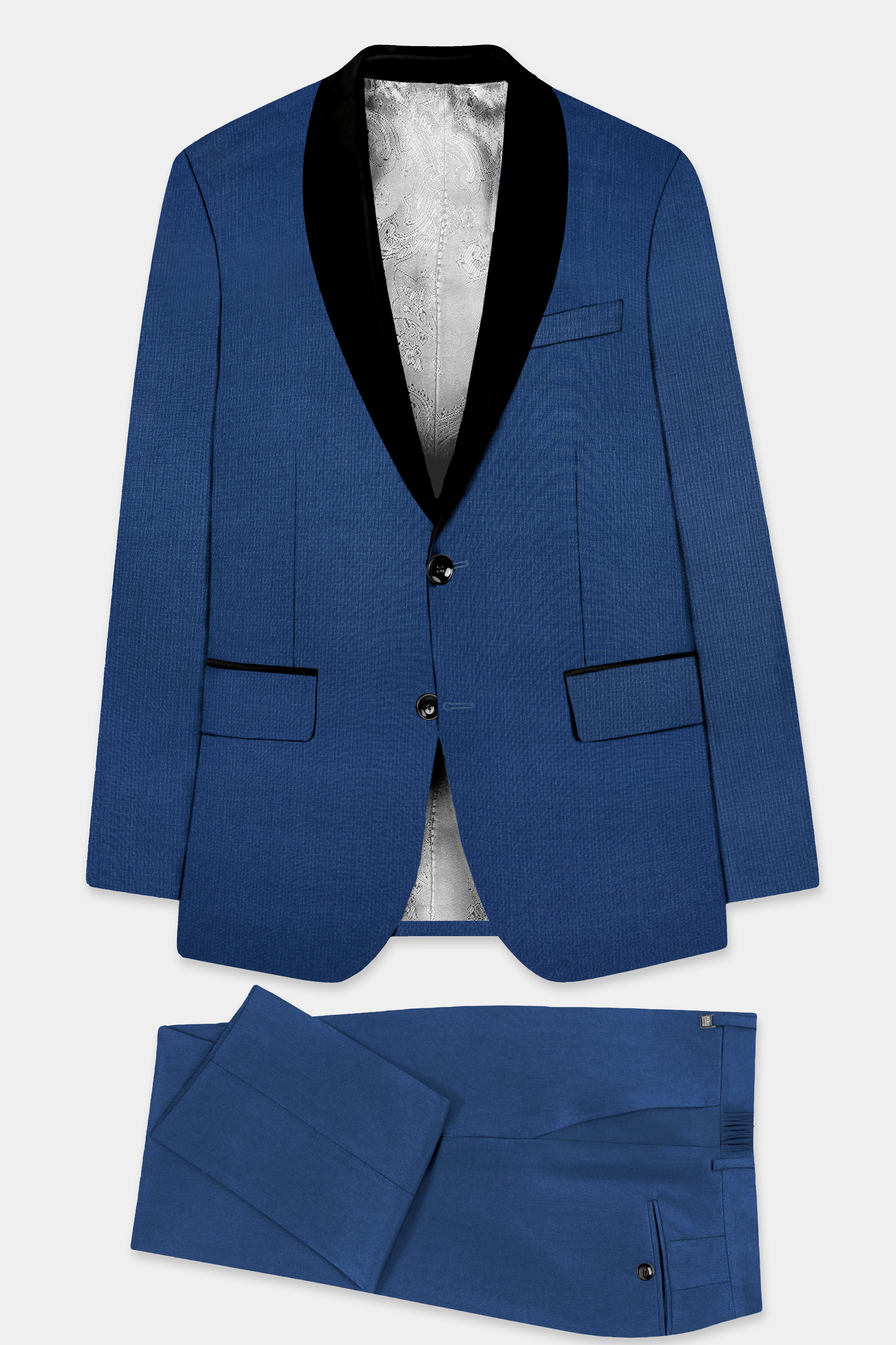 Cerulean Elite-Cobalt Blue Solid Wool Rich Tuxedo Slight Stretch Suit