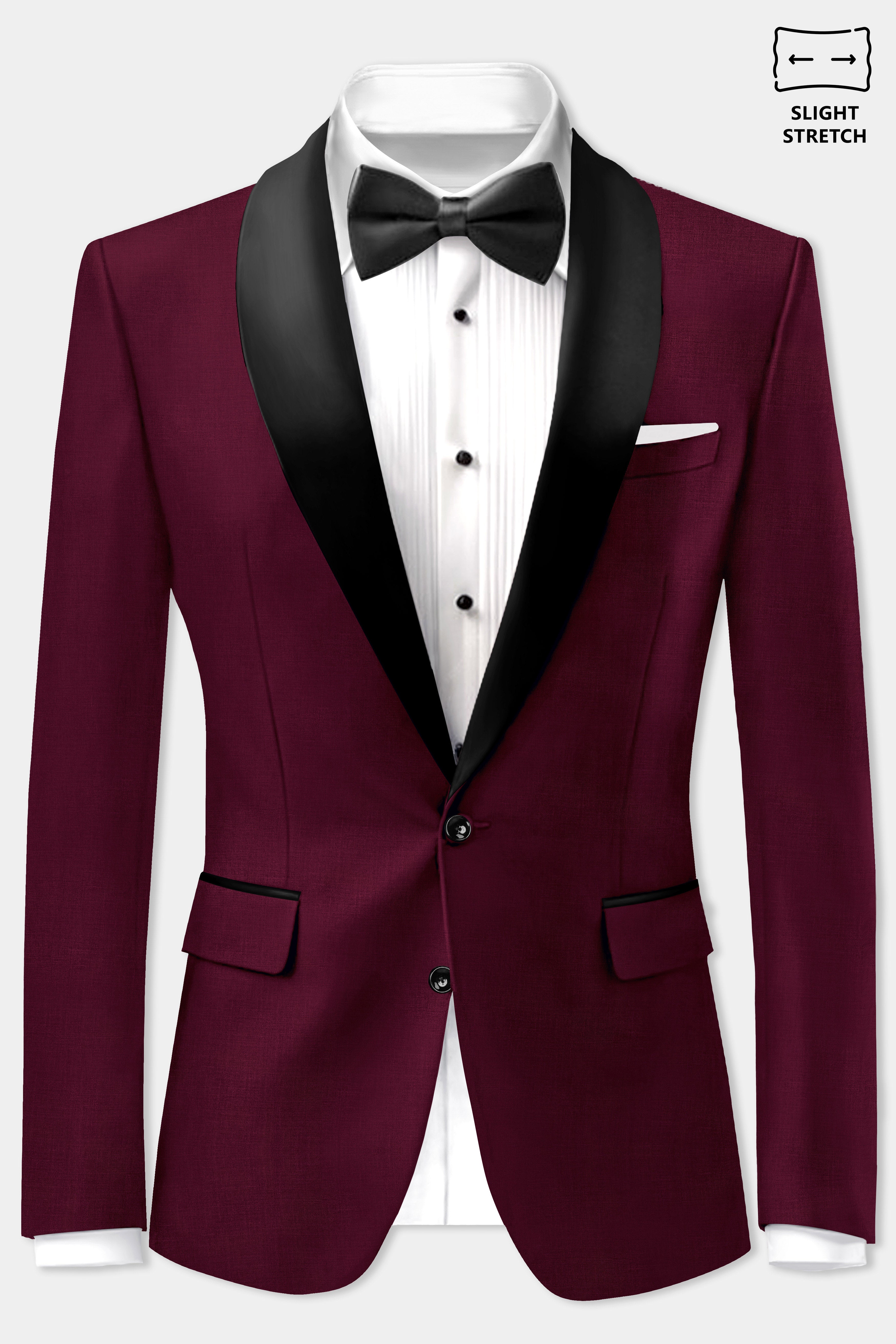 Regal Maroon-Tamarind Solid Wool Rich Tuxedo Slight Stretch Suit