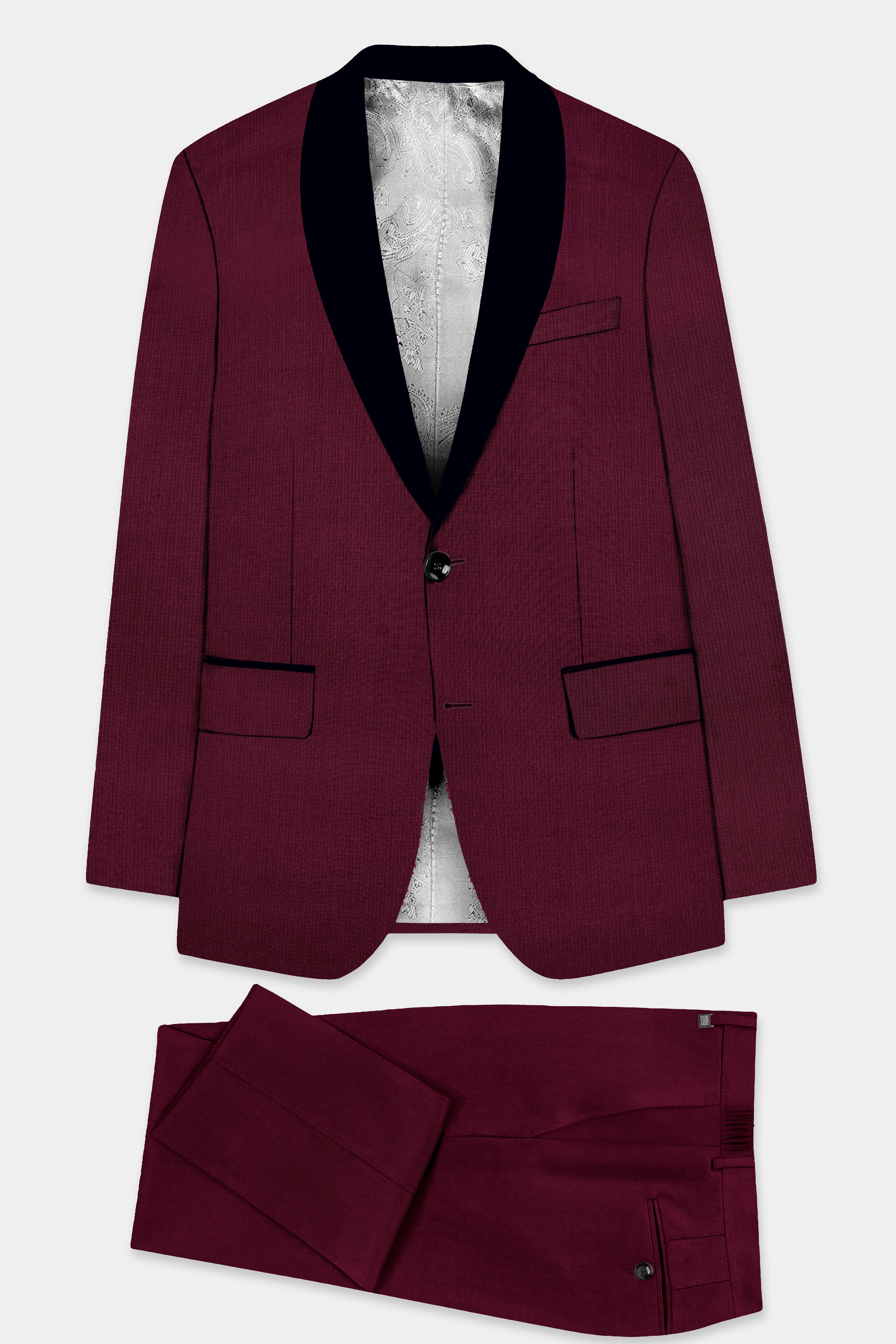 Regal Maroon-Tamarind Solid Wool Rich Tuxedo Slight Stretch Suit