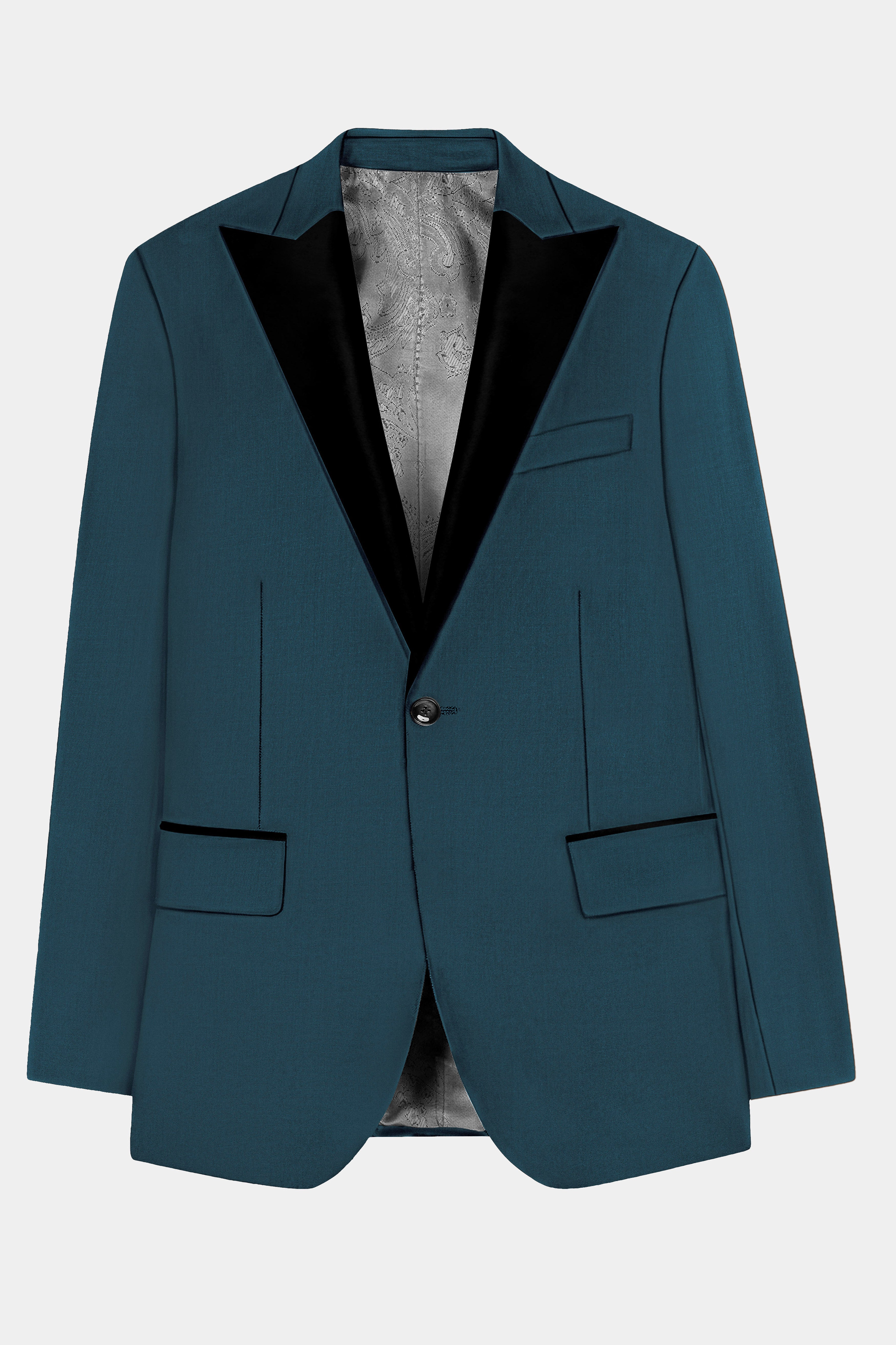 Prestige-Dianne Green Solid Wool Rich Peak Lapel Tuxedo Slight Stretch Suit
