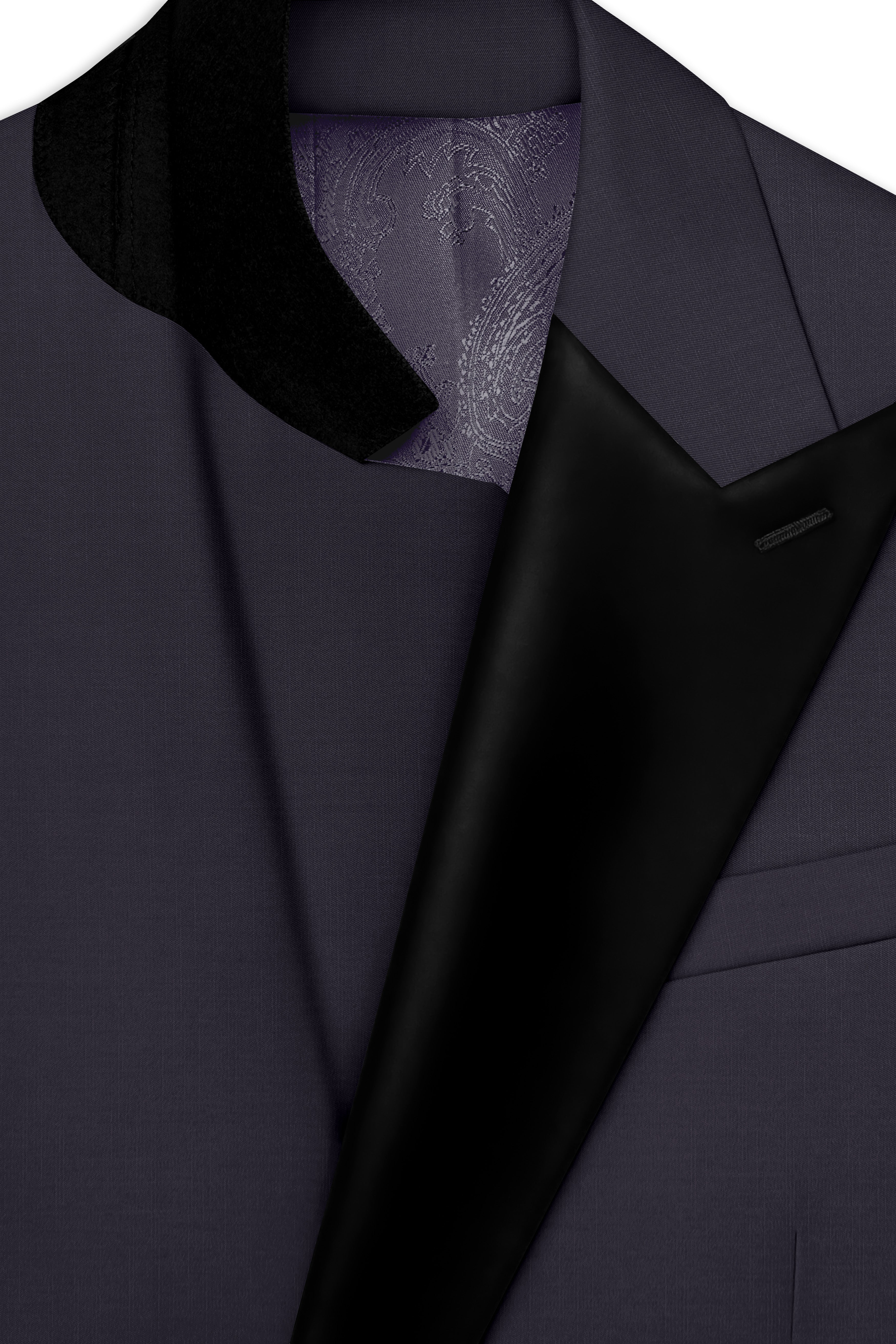 Vogue-Glaucous Gray Solid Wool Rich Peak Lapel Tuxedo Slight Stretch Suit