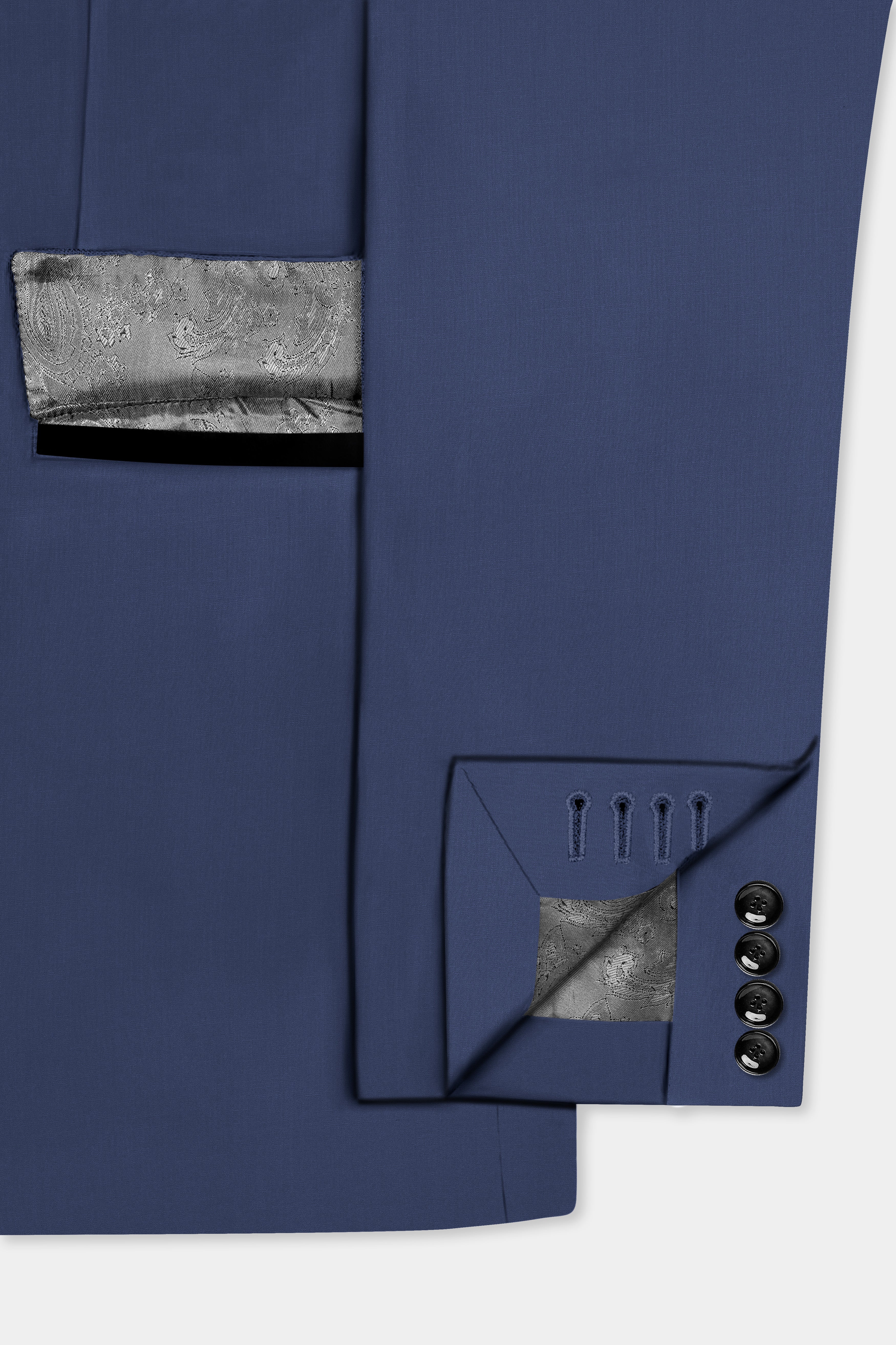 Sapphire-Glaucous Blue Solid Wool Rich Peak Lapel Tuxedo Slight Stretch Suit