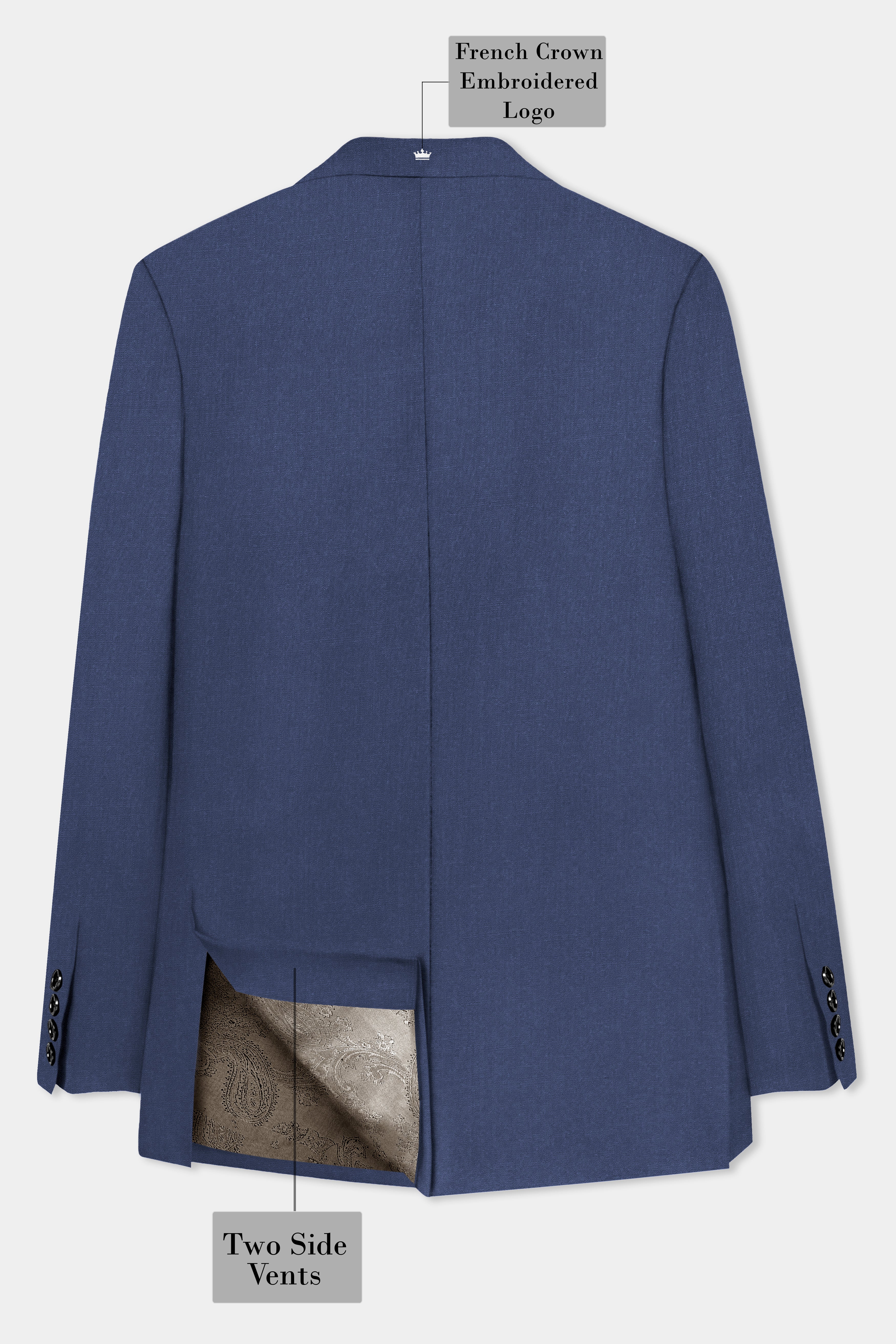 Sapphire-Glaucous Blue Solid Wool Rich Peak Lapel Tuxedo Slight Stretch Suit