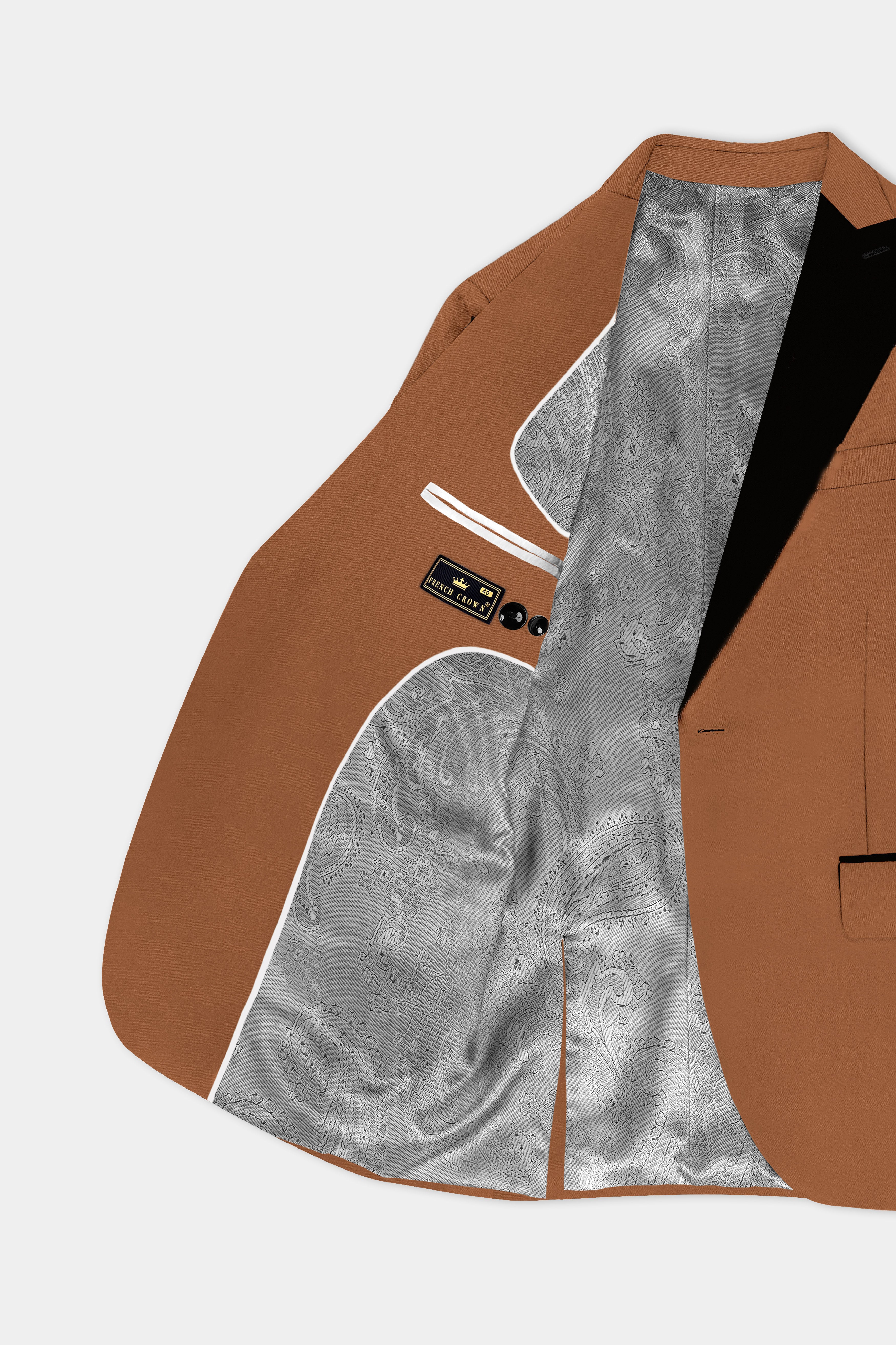 Cinnamon Oak-Sienna Brown Solid Wool Rich Peak Lapel Tuxedo Slight Stretch Blazer