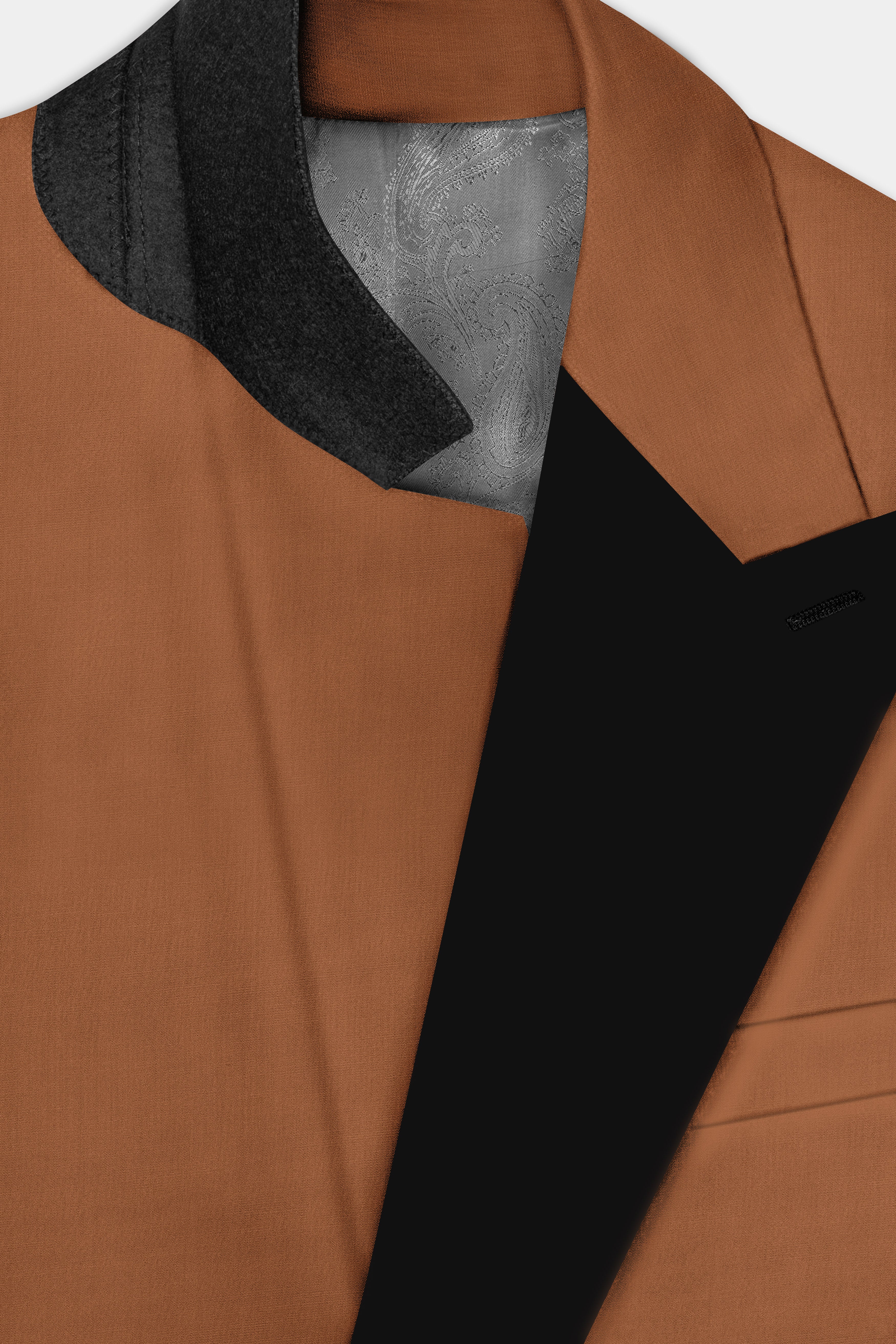 Cinnamon Oak-Sienna Brown Solid Wool Rich Peak Lapel Tuxedo Slight Stretch Suit