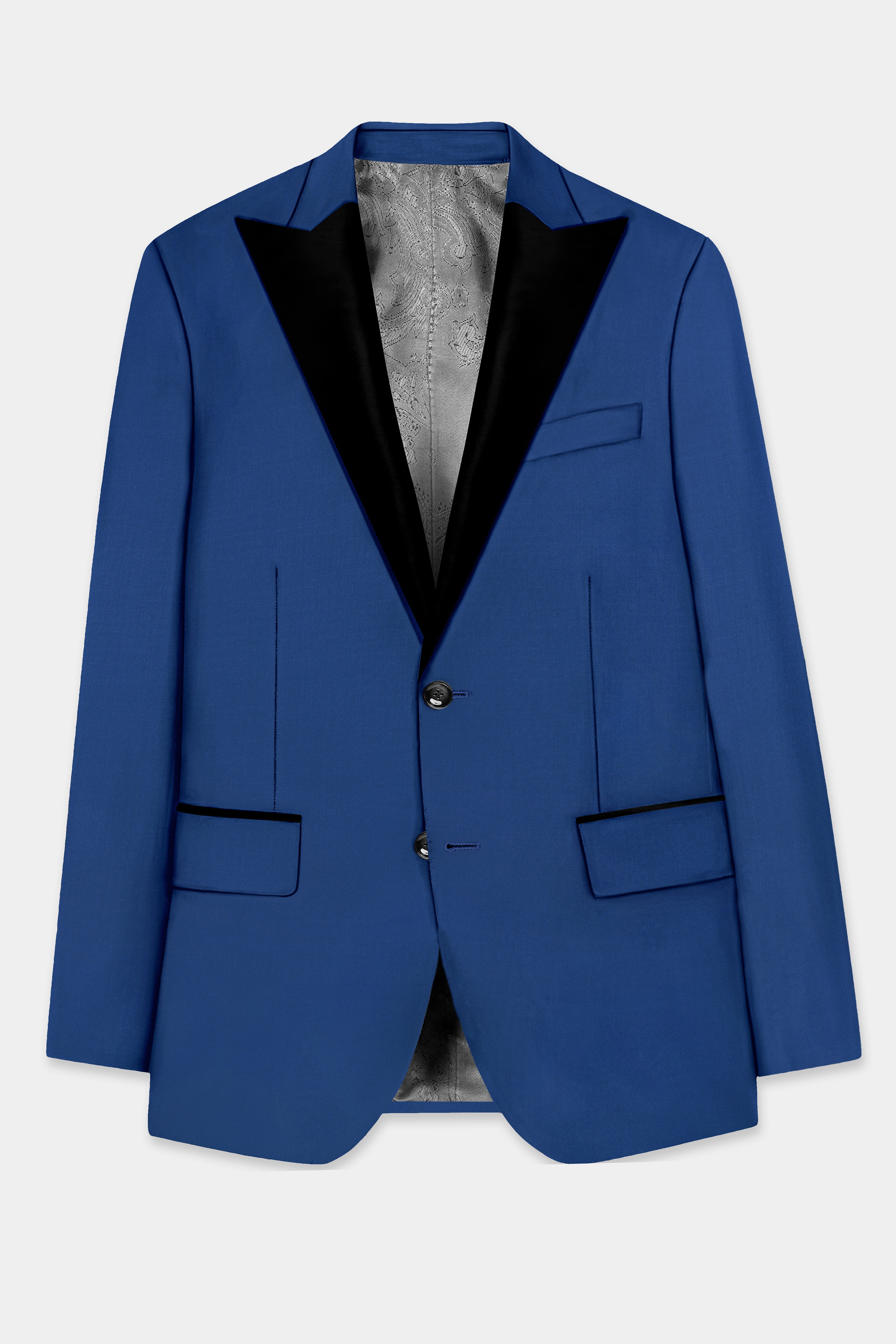Cerulean Elite-Cobalt Blue Solid Wool Rich Peak Lapel Tuxedo Slight Stretch Suit