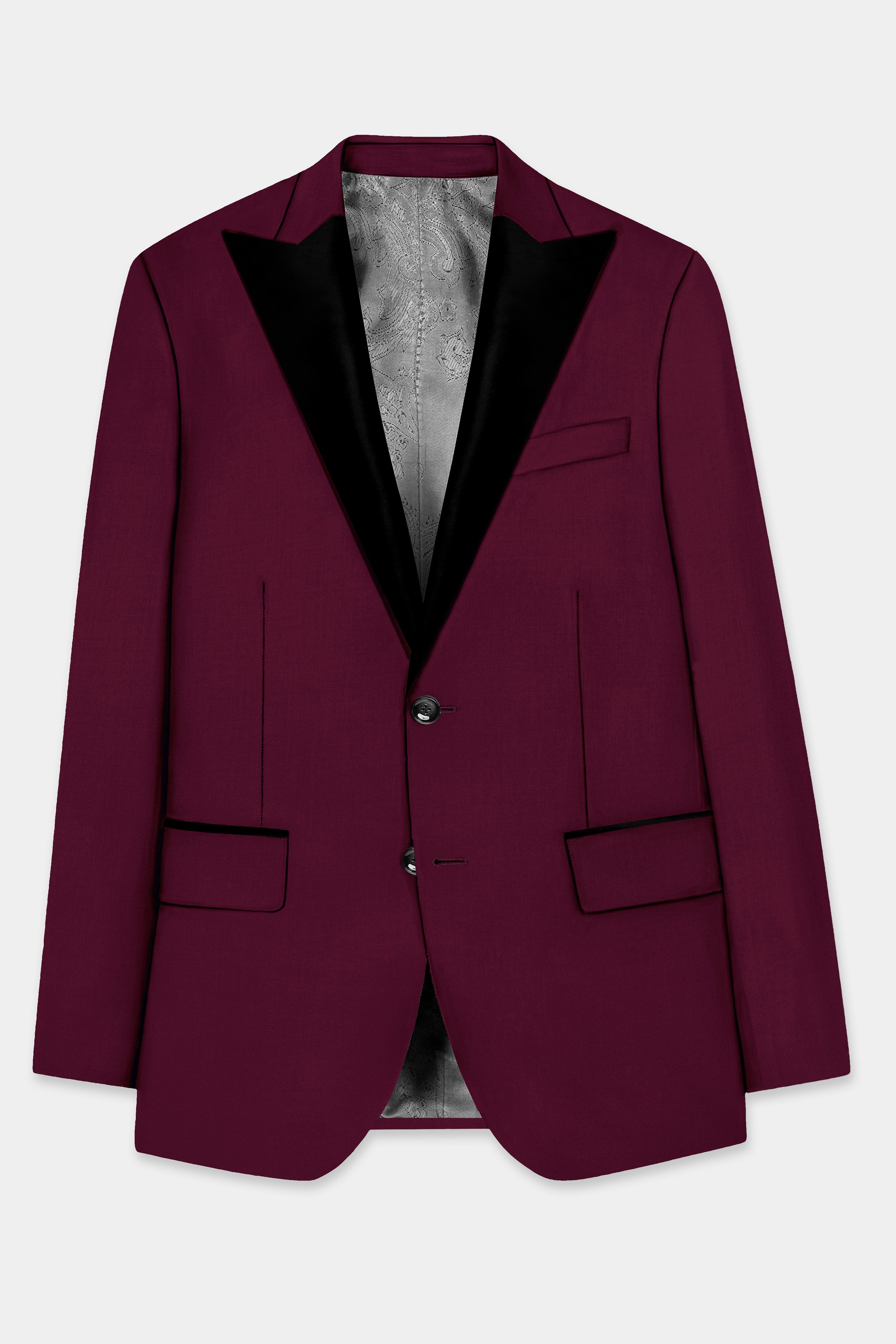 Regal Maroon-Tamarind Solid Wool Rich Peak Lapel Tuxedo Slight Stretch Suit
