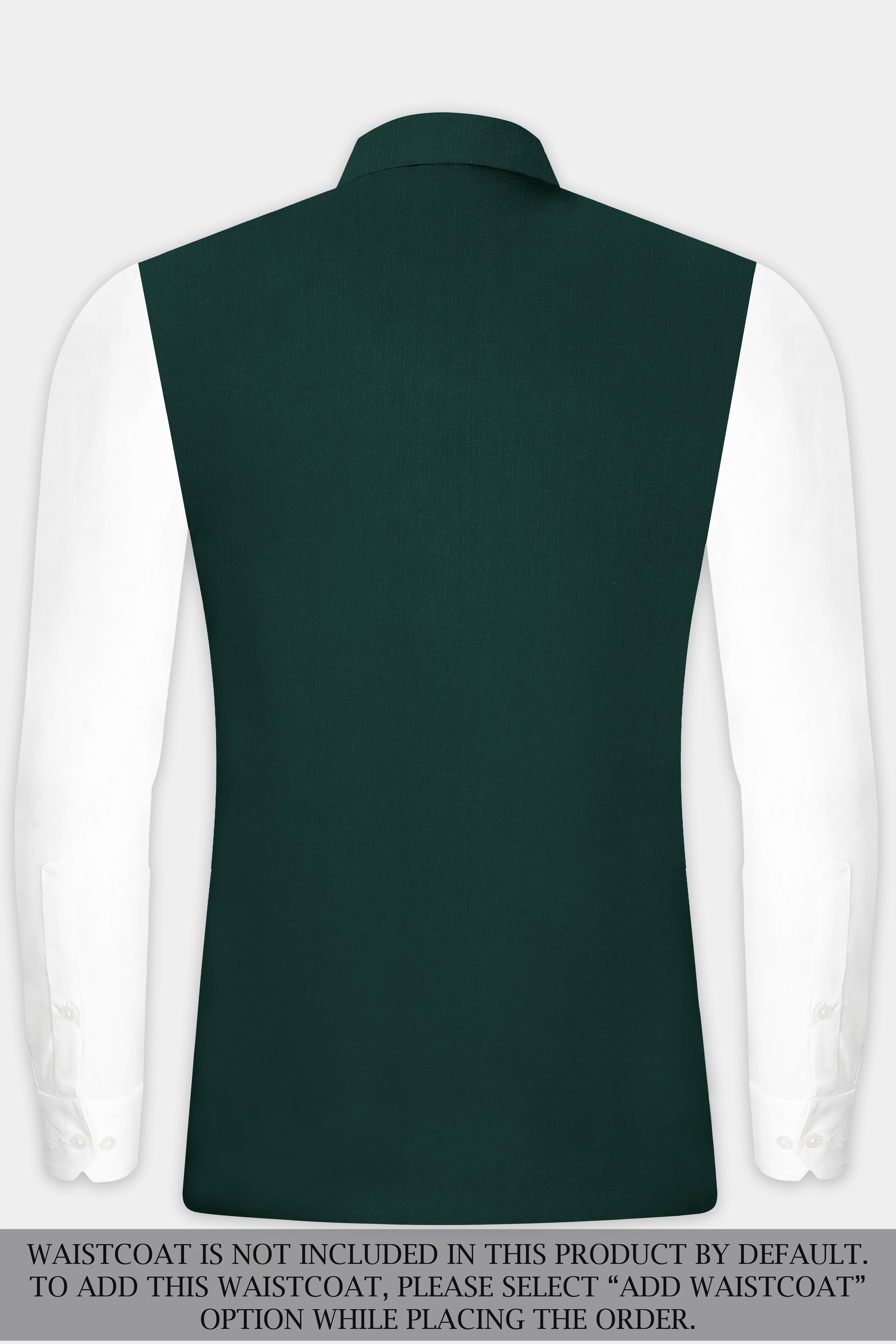 Emerald-Zucchini Green Solid Wool Rich Cross Placket Bandhgala Slight Stretch Suit