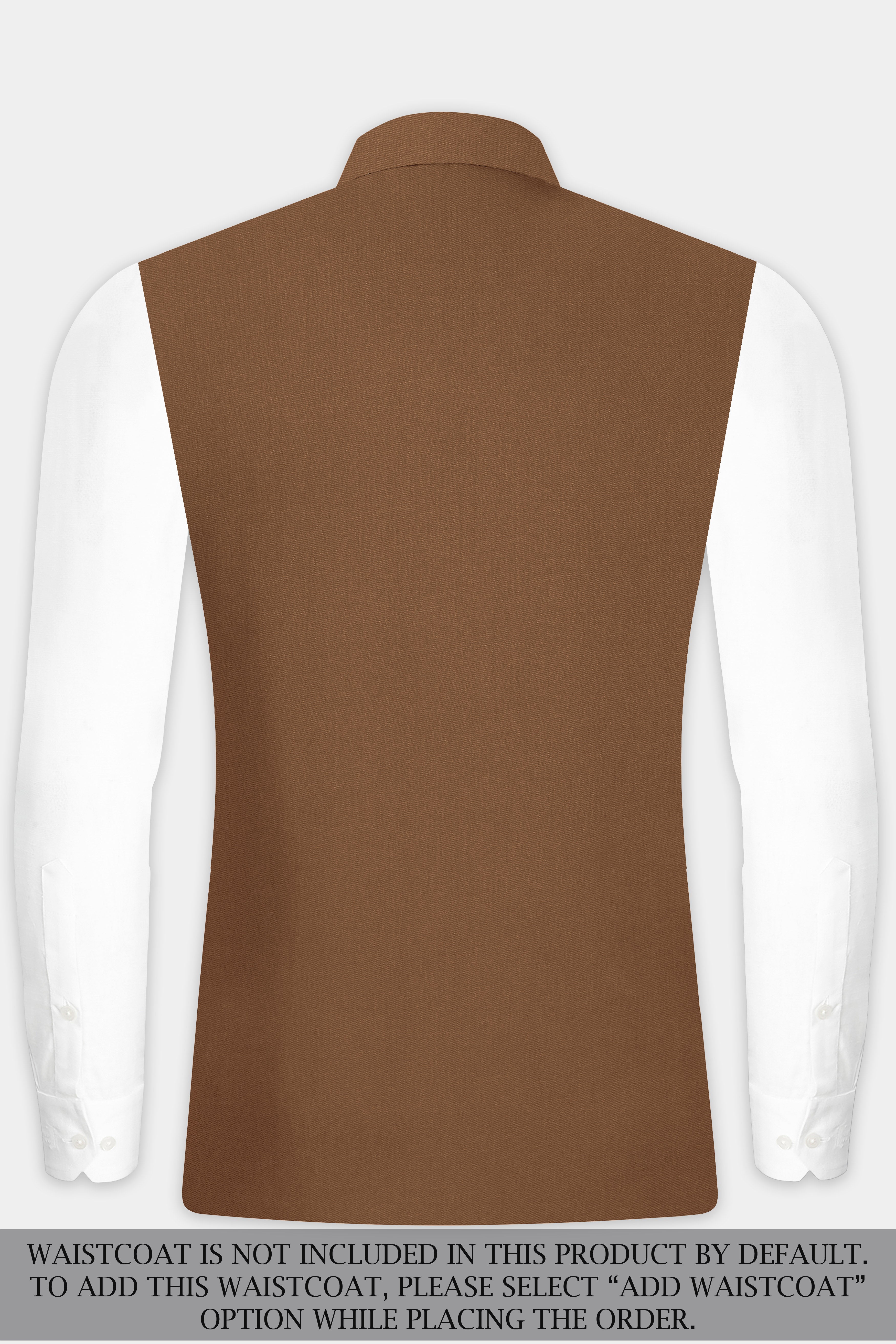 Bronze-Tawny Brown Solid Wool Rich Cross Placket Bandhgala Slight Stretch Suit