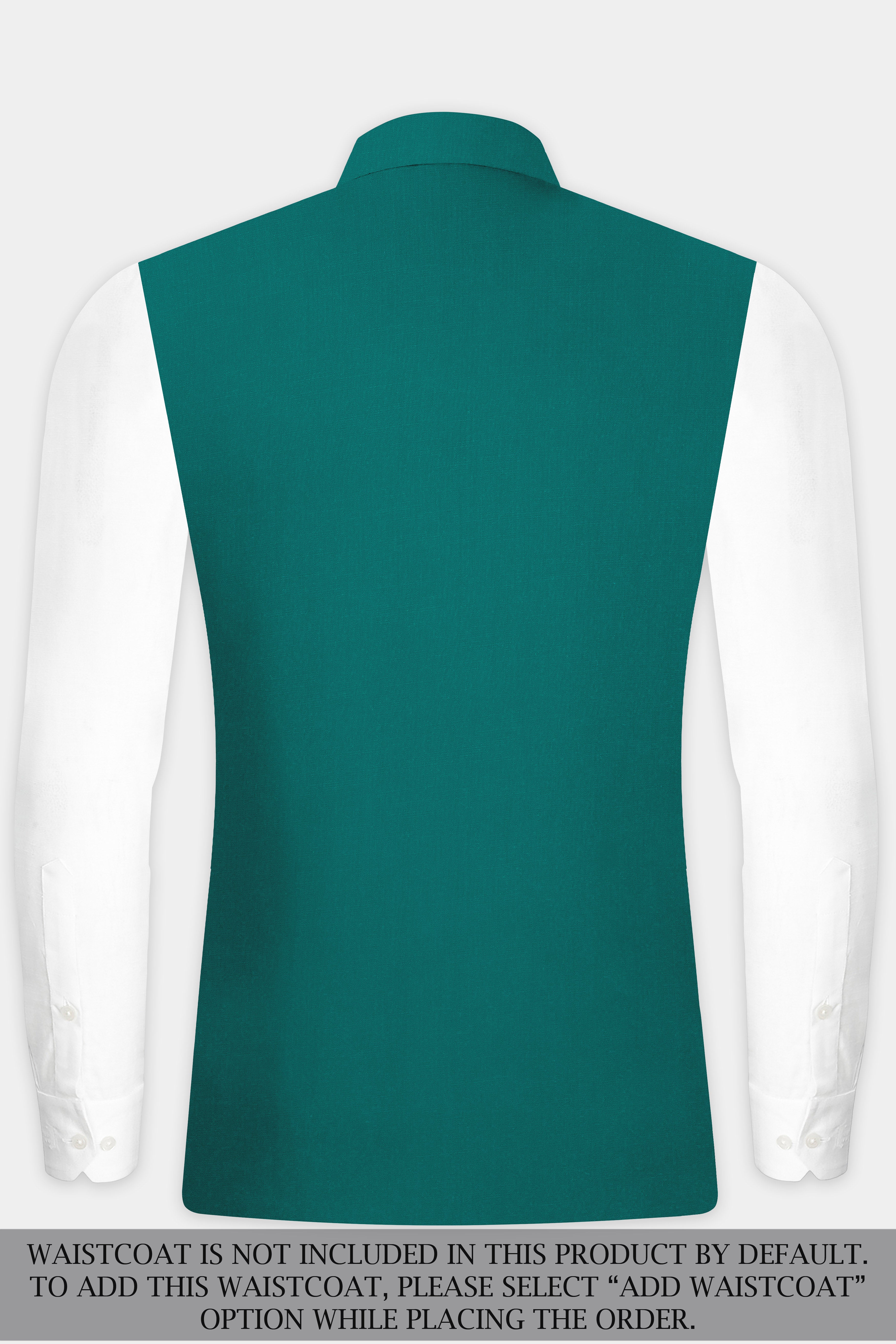 Verdant Classic-Surfie Green Solid Wool Rich Cross Placket Bandhgala Slight Stretch Suit