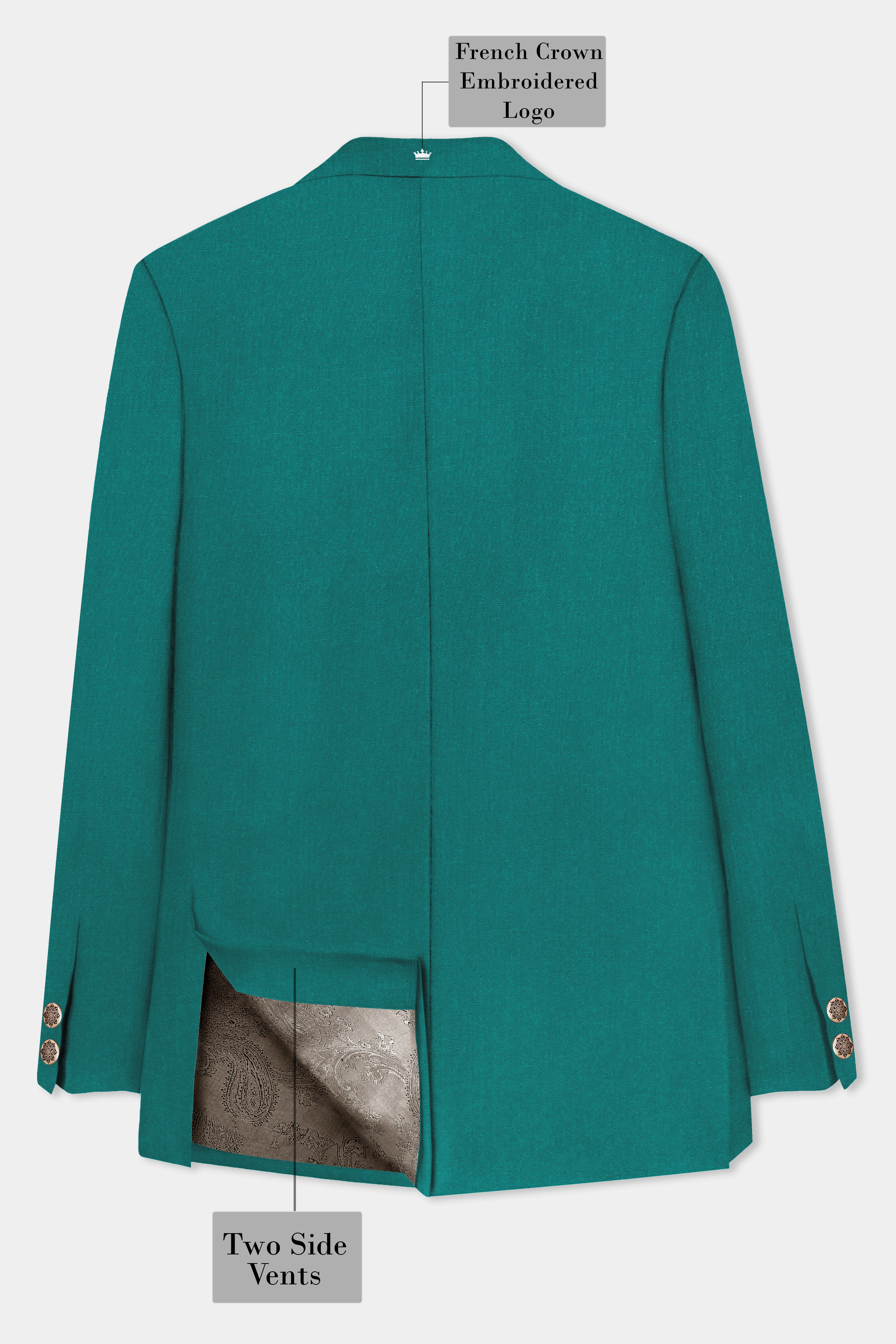 Verdant Classic-Surfie Green Solid Wool Rich Cross Placket Bandhgala Slight Stretch Suit