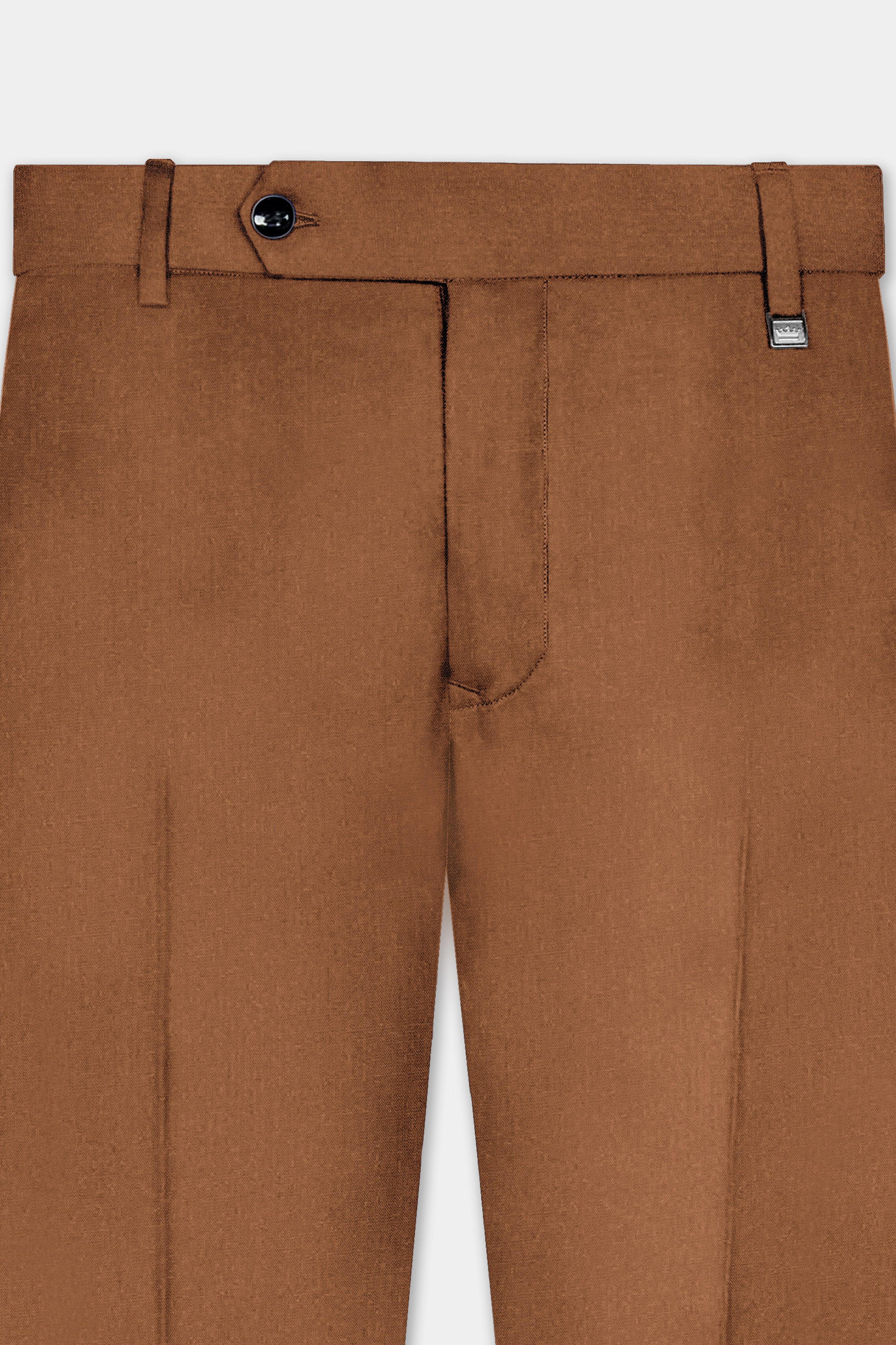 Cinnamon Oak-Sienna Brown Solid Wool Rich Cross Placket Bandhgala Slight Stretch Suit